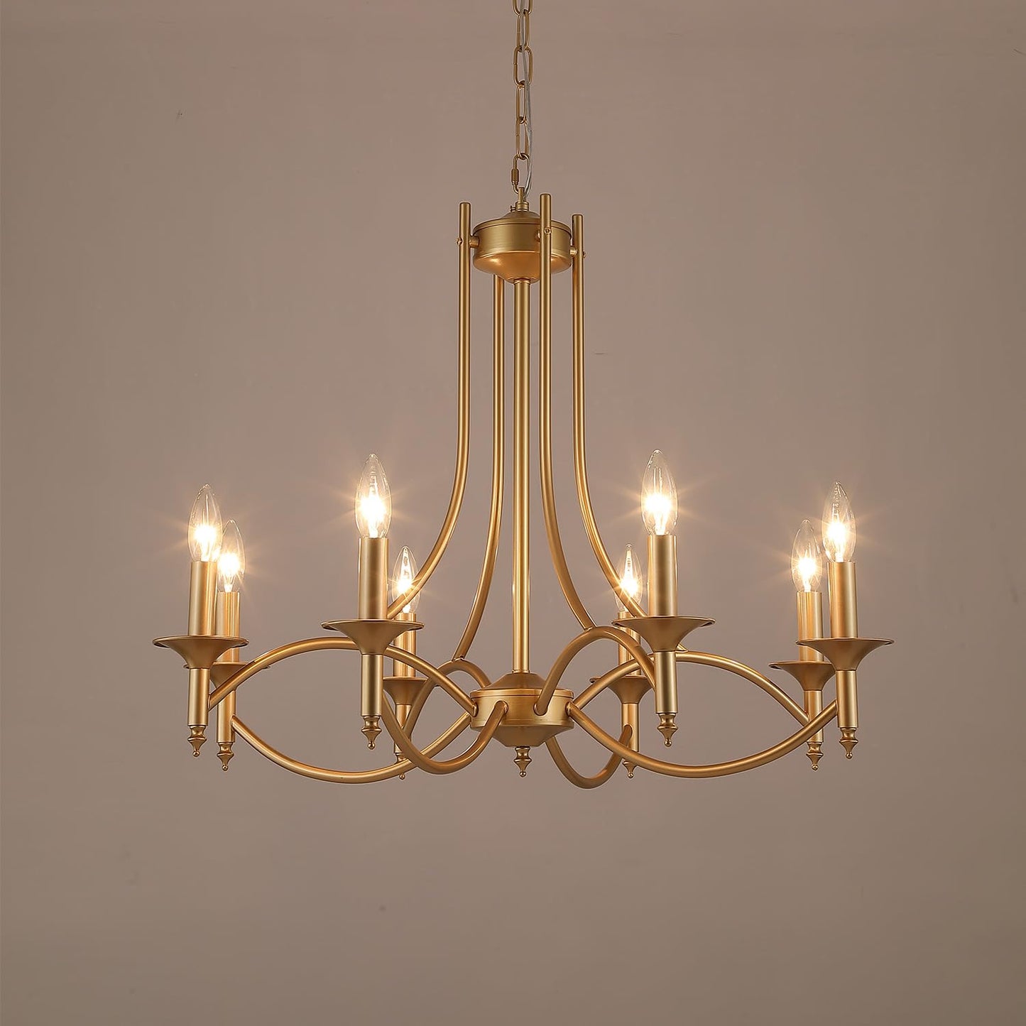 Pretoy Gold Chandeliers For Dining Room 8-Light Farmhouse Dining Room Light Fixtures Candle Chandelier Lighting For Bedroom Hallway Entryway Living Room Kitchen Foyer