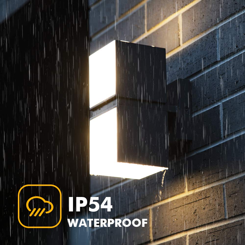 LUTEC LED Porch Wall Light Sconce, 3000K, 1100LM, Aluminum, Square, Black, Model: amzn.gr.5193805012-6PFYrD