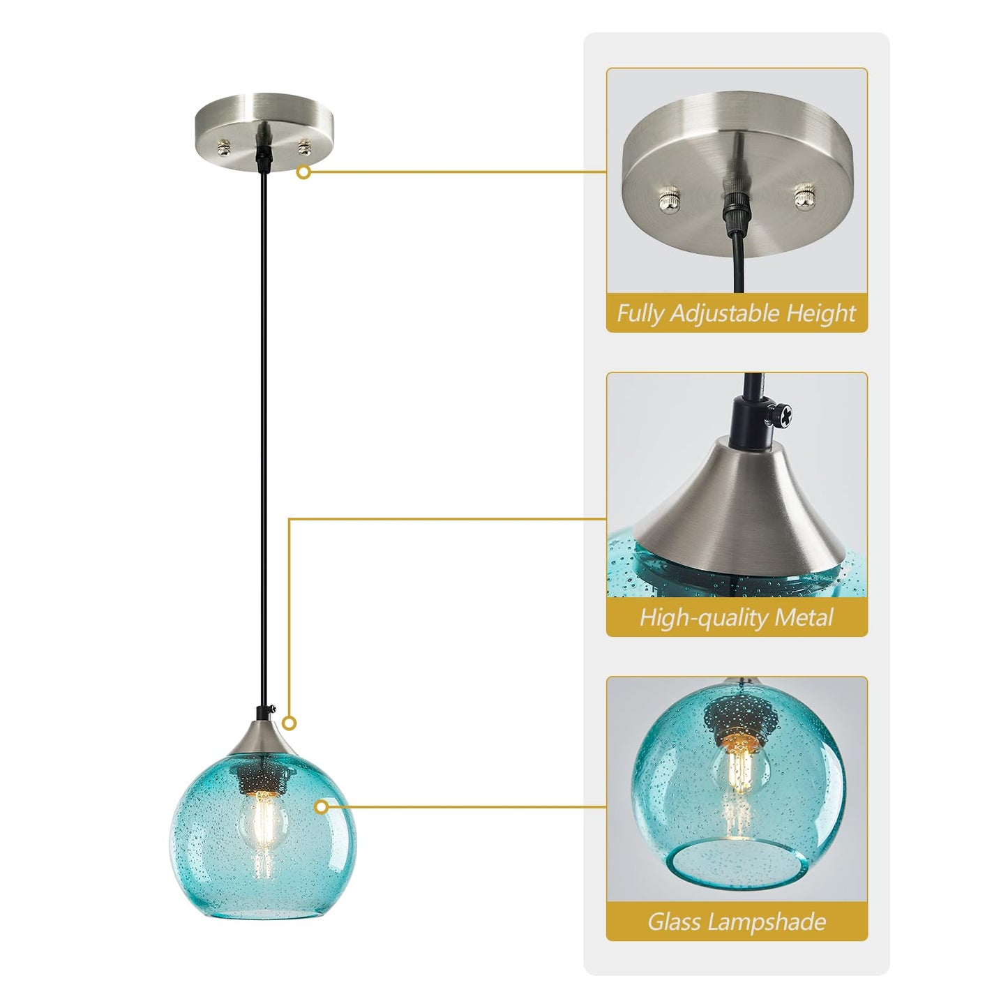 Lbsqj Light Blue Glass Pendant Lights Kitchen Island Globe Pendant Light Fixtures Modern Pendant Lighting For Bedroom Living Dining Room Light Fixture (5.9 In 2 Pack)