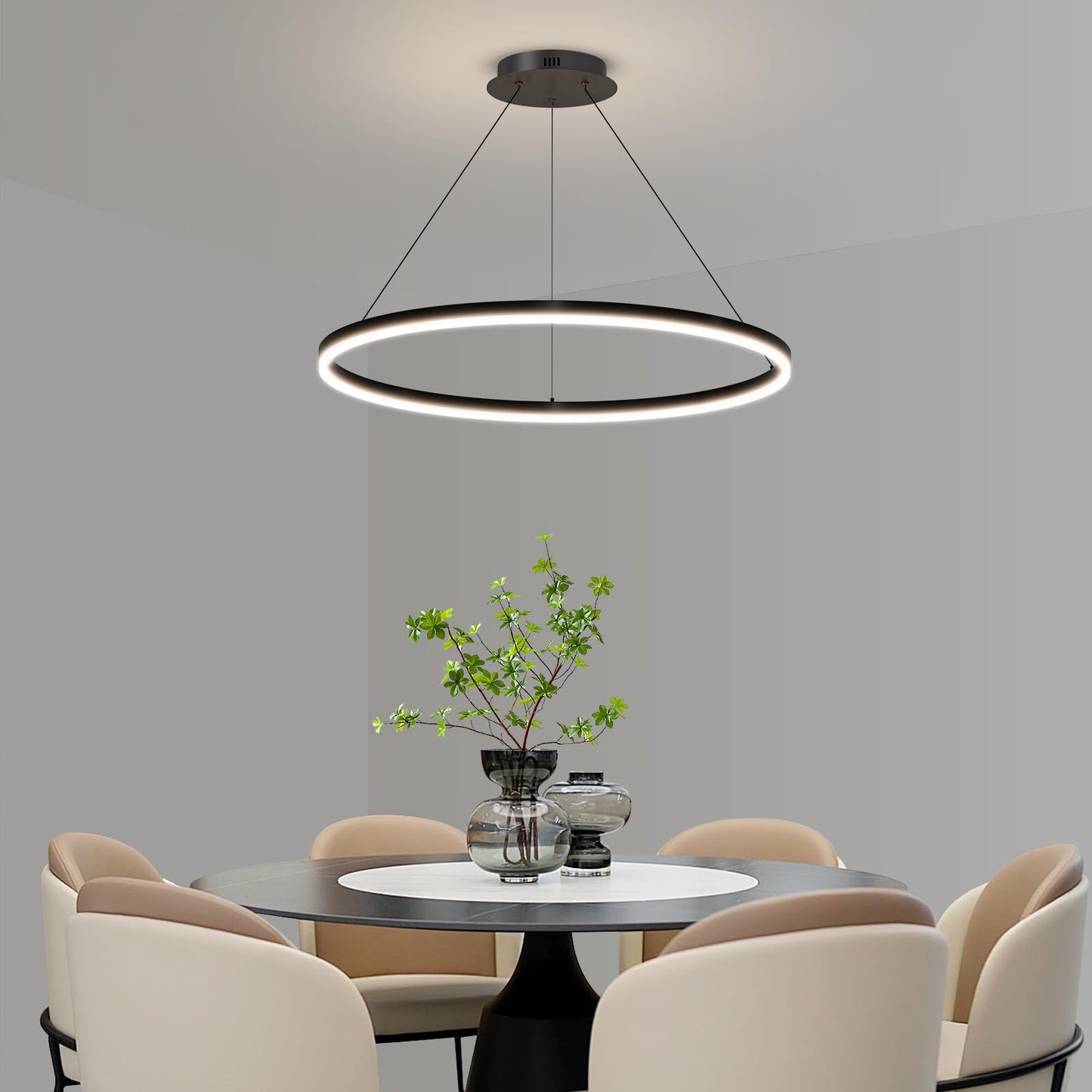 Mikeru Modern Led Chandelier Light Ceiling Pendant Light Fixtures With Remote Control 3000K-6500K Adjustable Color Temperature Light For Living Room Bedroom Kitchen (23.6In