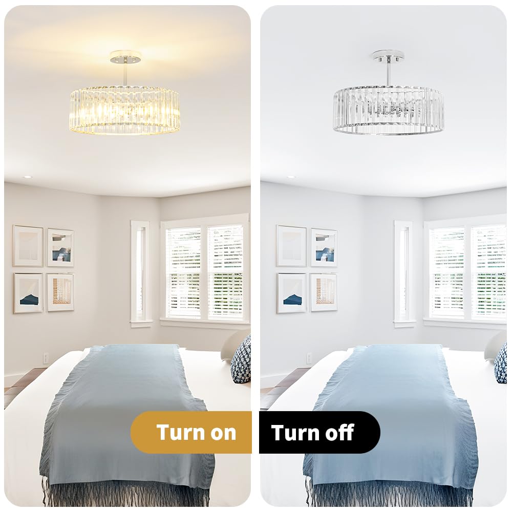 Lxybcce Modern Crystal Ceiling Light Fixture Semi Flush Mount Ceiling Light Chrome Hallway Lighting Fixtures Chandelier Crystal Chandelier For Kitchen Bedroom Dining Room Closet 5-Light 16 Inch