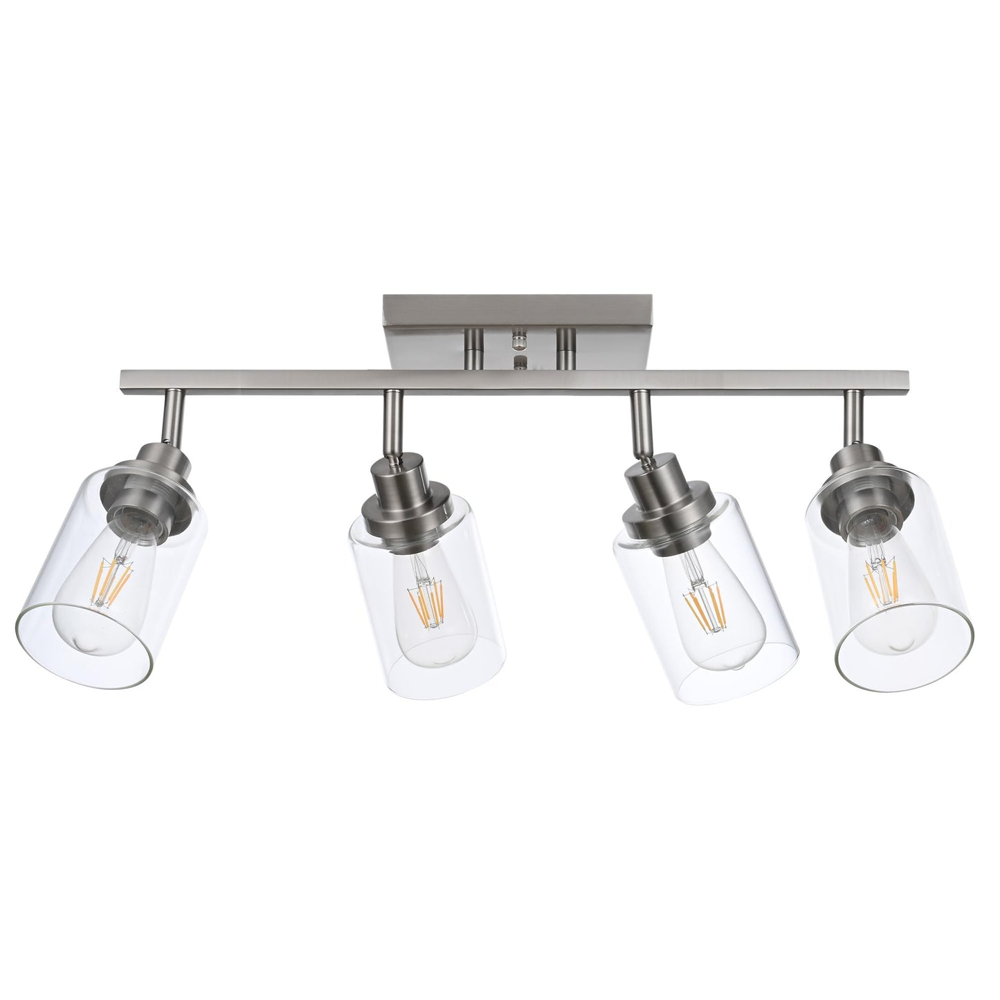 Wanluce 4 Light Track Lighting Fixtures Ceiling Kitchen Track Lighting Kit Brushed Nickel Bathroom Tracking Vanity Lights With Clear Glass Shade Rotatable Spotlight For Accent Task Wall Art Hallway