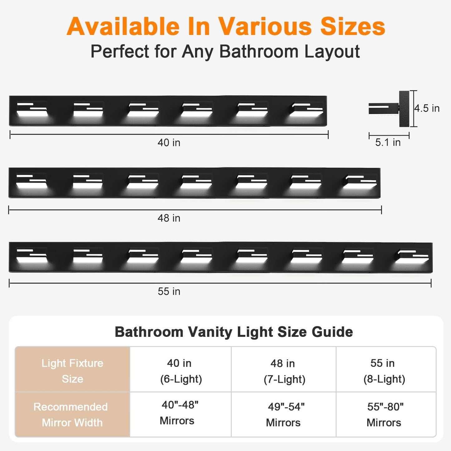 Izorro Modern Led Bathroom Vanity Light Fixtures (6-Light 5Cct Dimmable) Matte Black Vanity Lights For Bathroom Lighting Fixtures Over Mirror With Rotatable