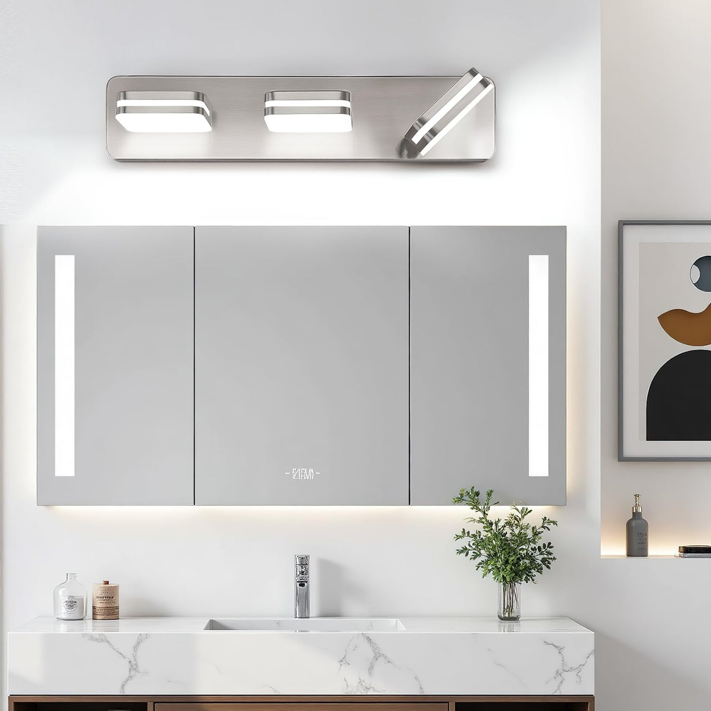 1300Lm Led Modern Bathroom Vanity Light Fixtures 360?Rotate Acrylic Brushed Nickel Vanity Lights For Bathroom Modern Wall Lighting Fixtures Over Mirror Kitchen Living (Natural White Light 5000K)