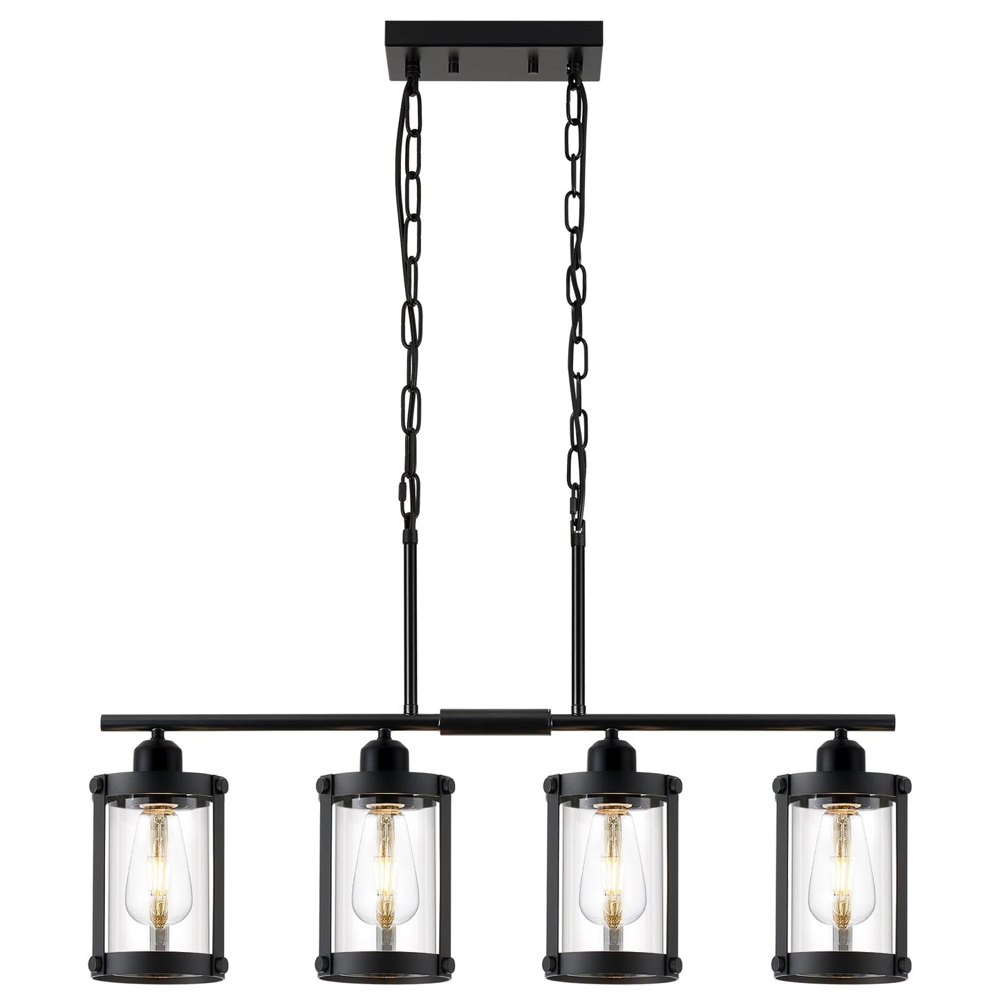 Osimir 4-Light Kitchen Island Lighting Black Linear Dining Room Light Fixtures With Clear Glass And Chain Modern Farmhouse Chandelier Pendant Light For Kitchen Island Dining Room Os-3014-4Isbk