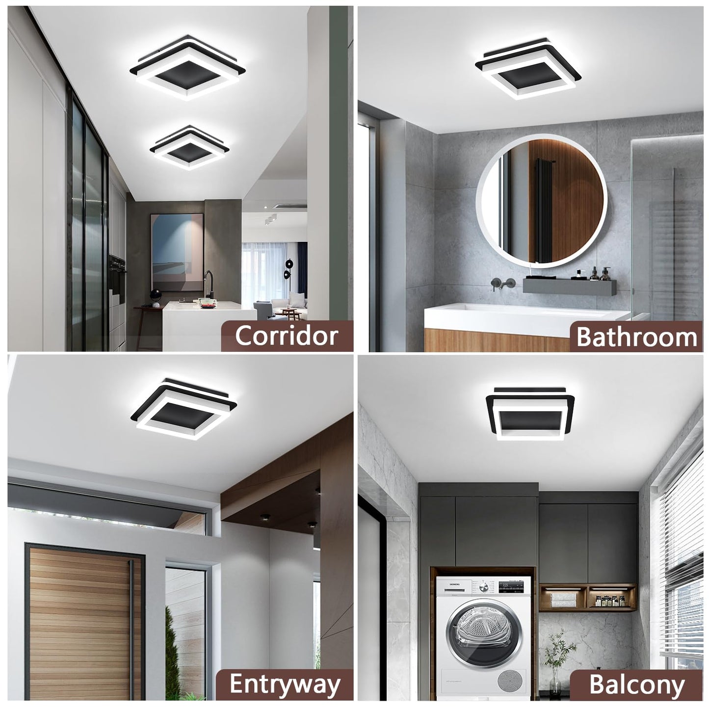 Caneoe 3 Packs Square Flush Mount Ceiling Light 6000K Black Modern Led Ceiling Light Fixture Minimalist Hallway Lighting Fixture Ceiling Lamp For Hallway Entryway Bedroom Balcony (Black&White)