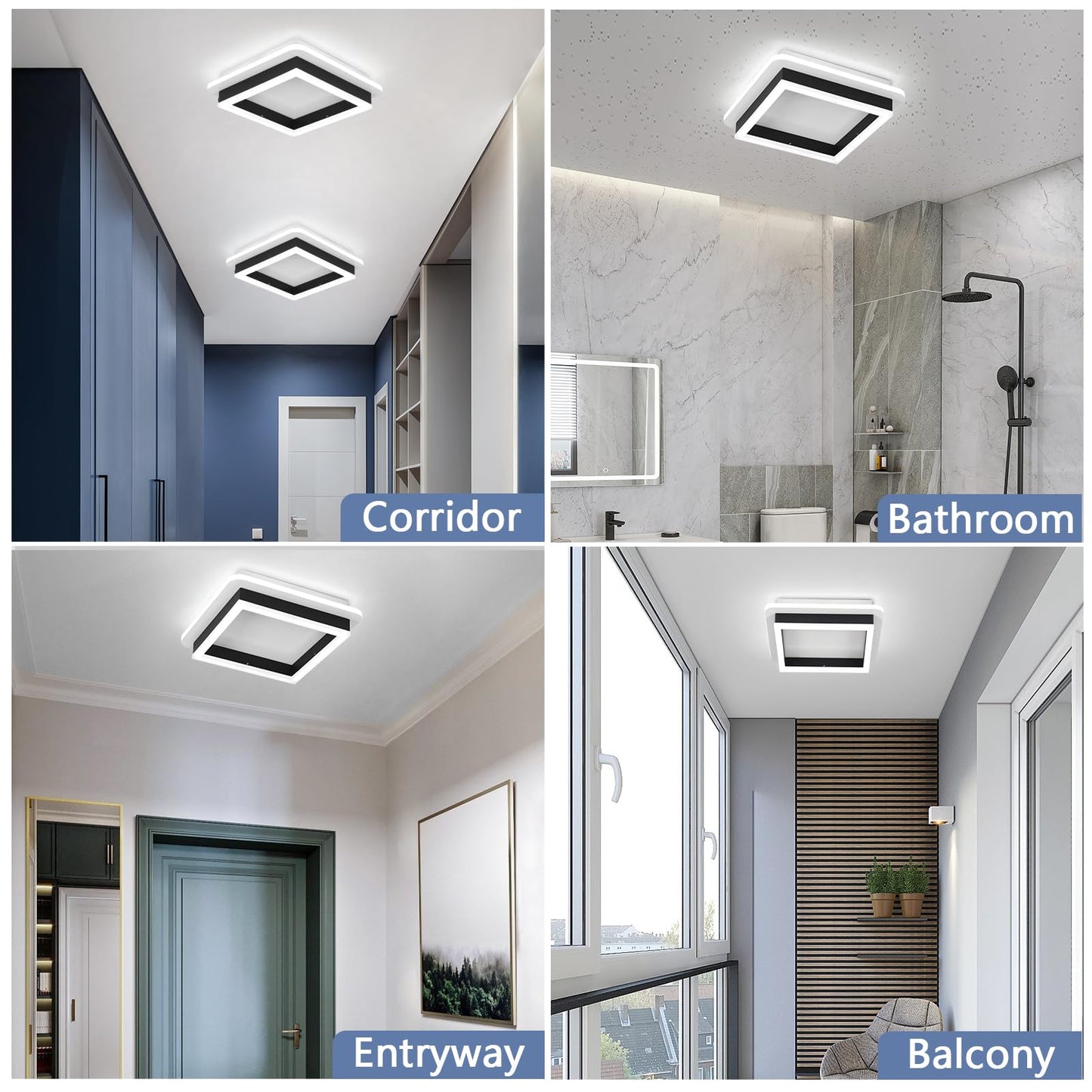 Caneoe 3 Packs Square Flush Mount Ceiling Light 6000K Black Modern Led Ceiling Light Fixture Minimalist Hallway Lighting Fixture Ceiling Lamp For Hallway Entryway Bedroom Balcony (Black)