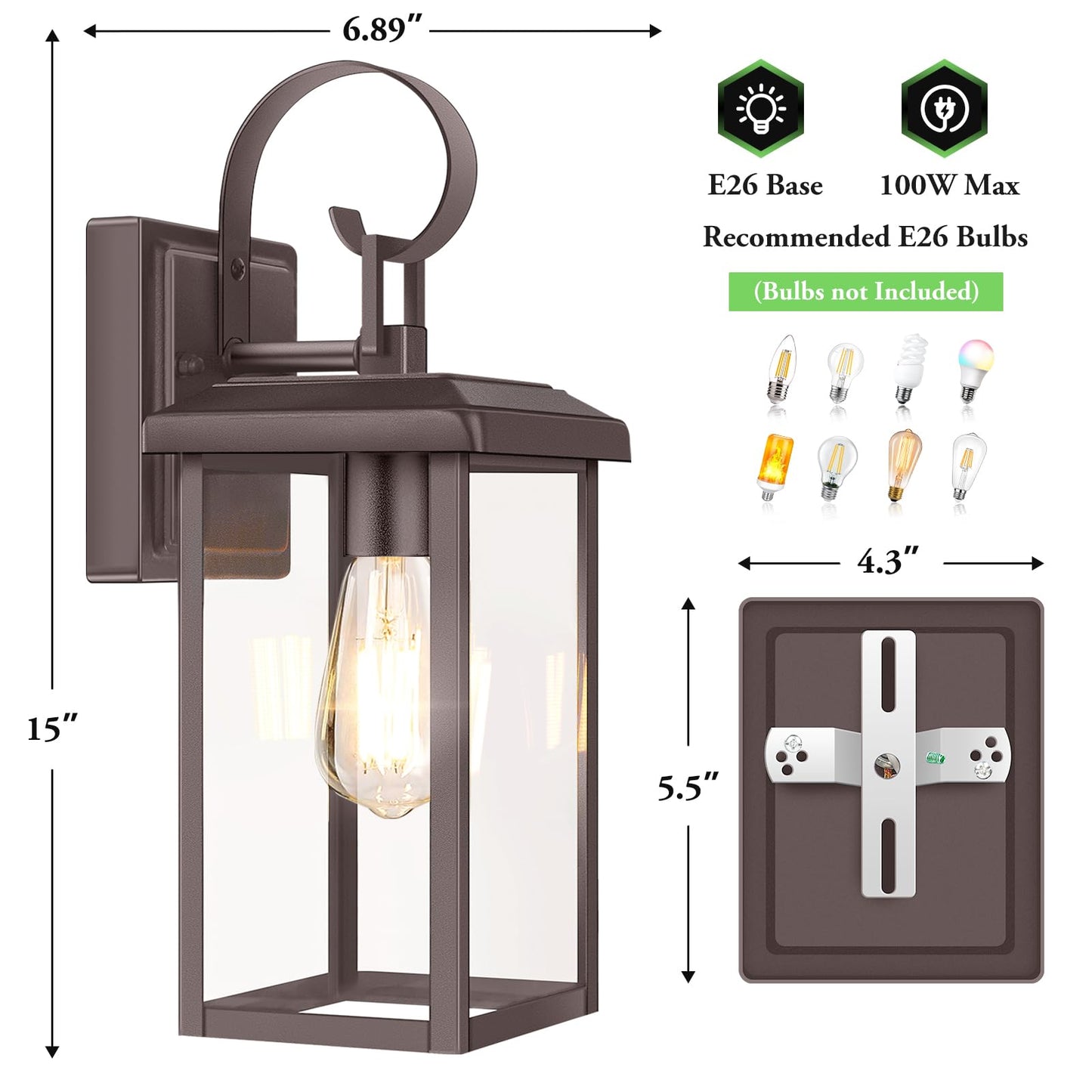 Beslowe 2-Pack Outdoor Wall Light Fixtures 15 Exterior Lighting Fixtures Wall Mount Waterproof Porch Lights Outdoor Wall Sconces Lanterns Modern Outside Lights For House Front Door Garage Brown