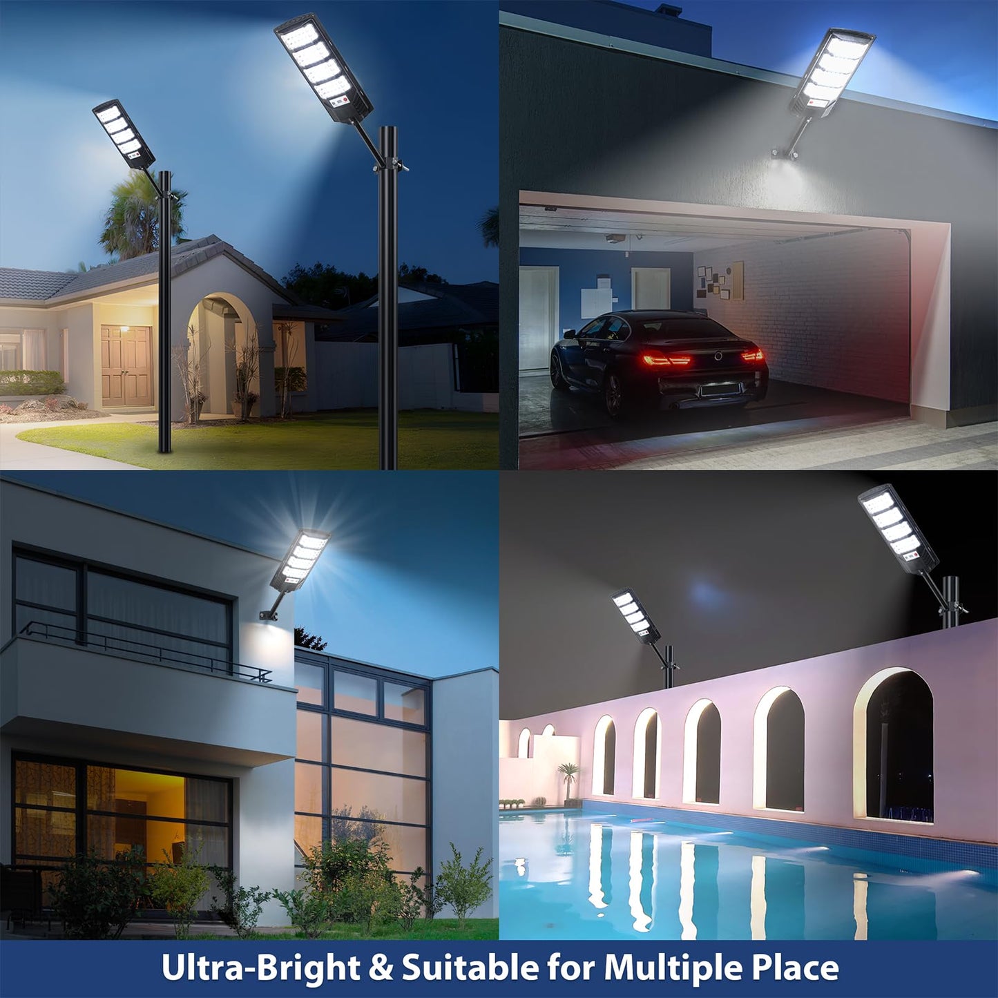 4 Pack Solar Street Lights Outdoor Waterproof 20000Lm 6500K Led Solar Motion Sensor Light Outdoor Dusk To Dawn Flood Lights Remote Control Commercial Area Parking Lot Light