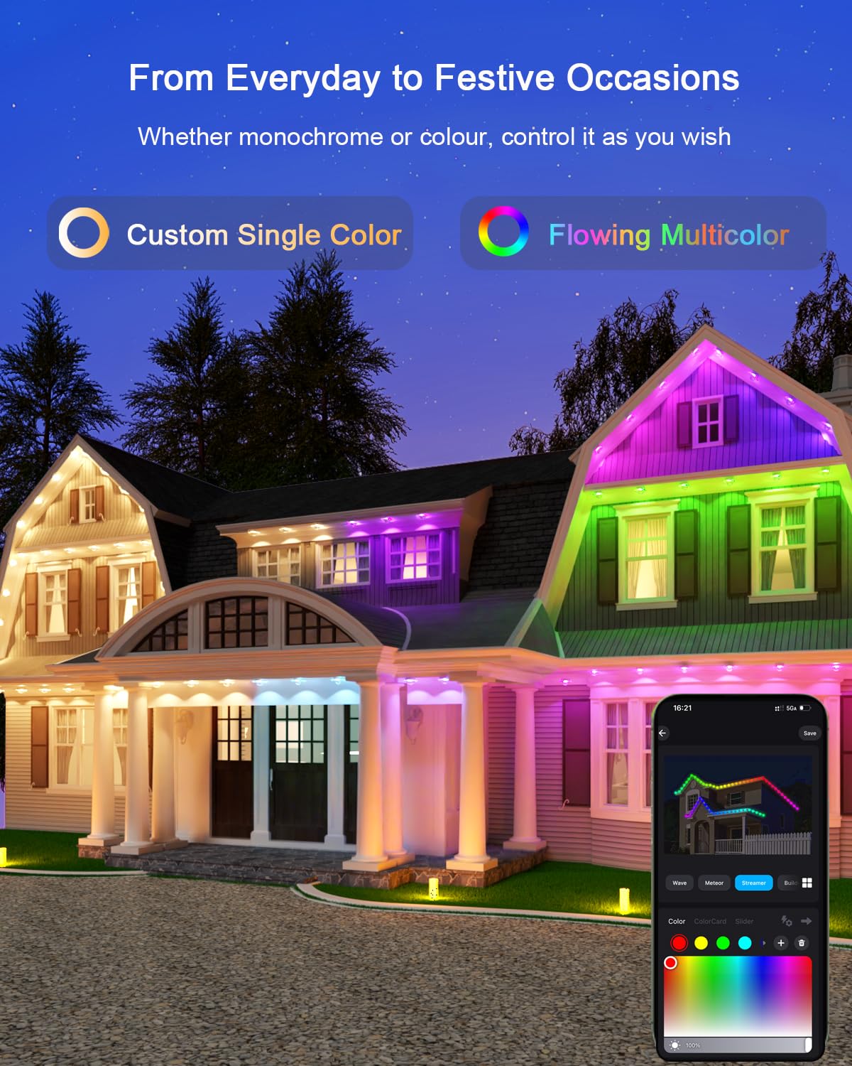 Permanent Outdoor Lights - 200Ft Smart Rgbic Led With 144 Lights Ip67 Waterproof 75+ Scene Modes Alexa/Google/Remote Control Enabled Diy Music Sync For Christmas Holiday & Home Decor White