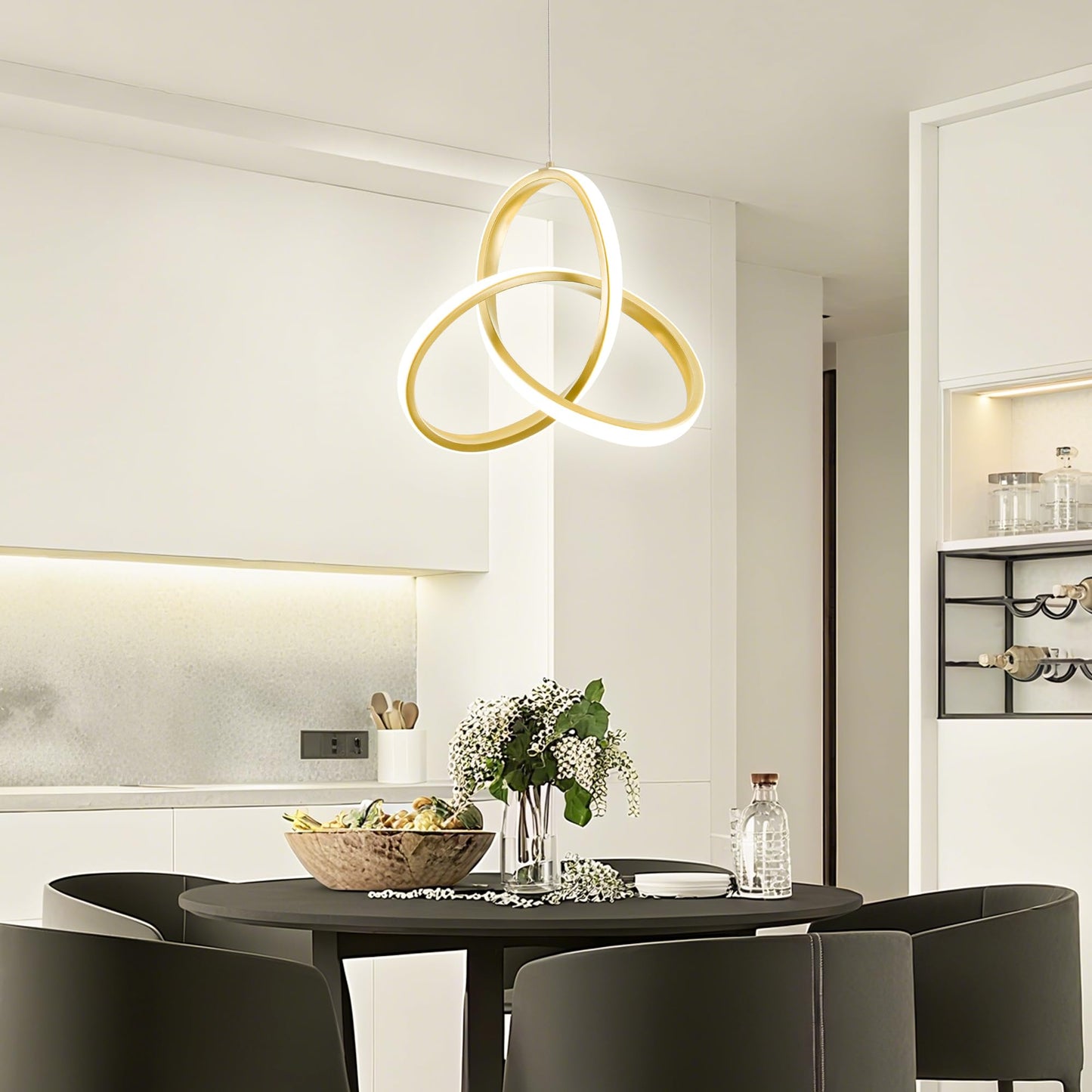 Mayna Spiral Kitchen Pendant Lighting 4000K Modern Led Pendant Lighting 18W Adjustable Height Island Light Fixture For Kitchen Bedroom Kitchen Island Cafe 1 Pack (Gold)