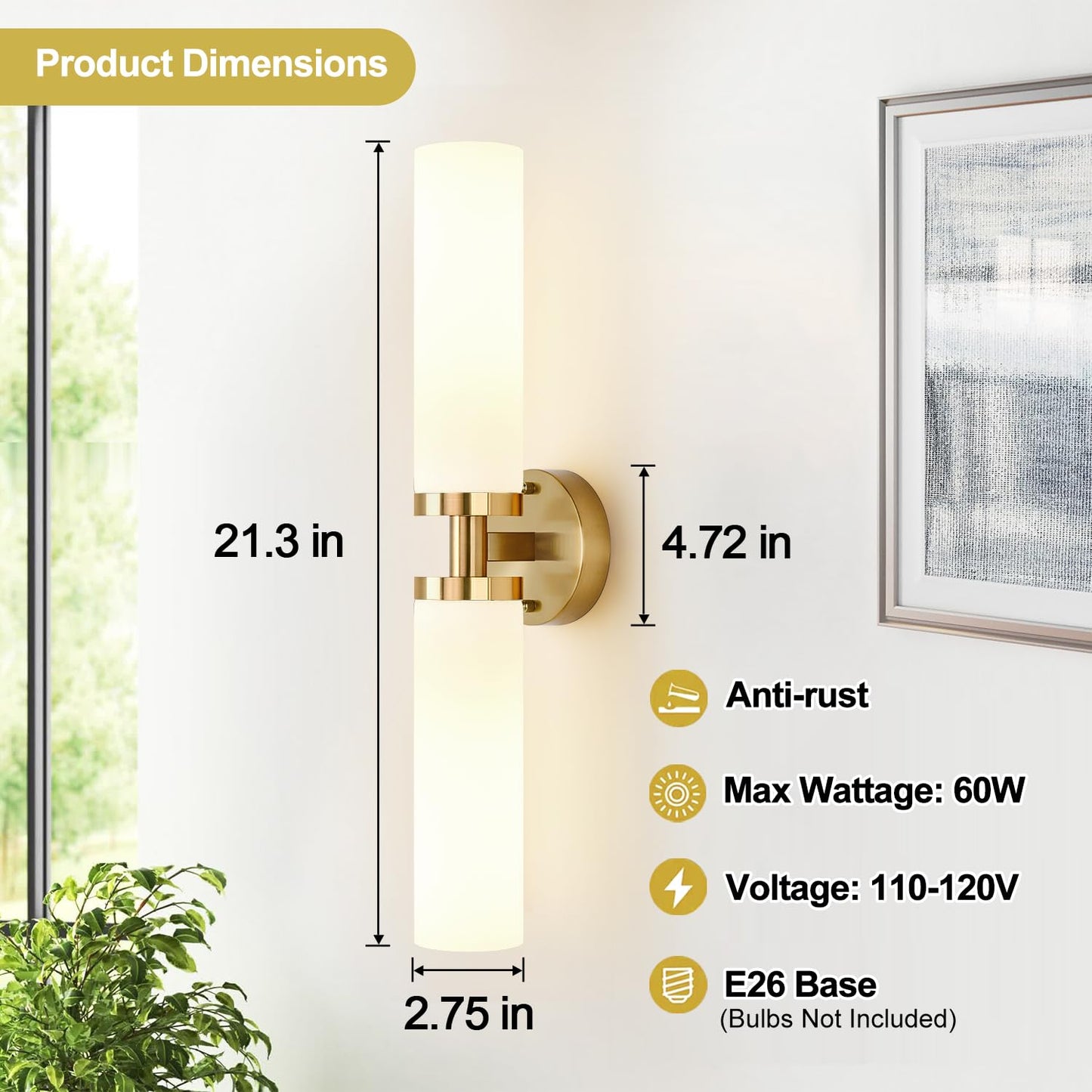 Indoi Wall Sconces Set Of Two Brushed Gold Bathroom Sconces Wall Lighting With Milky White Glass Modern Sconces Wall Decor Set Of 2 Bathroom Light Fixtures For Mirror Living Room Hallway Bedroom
