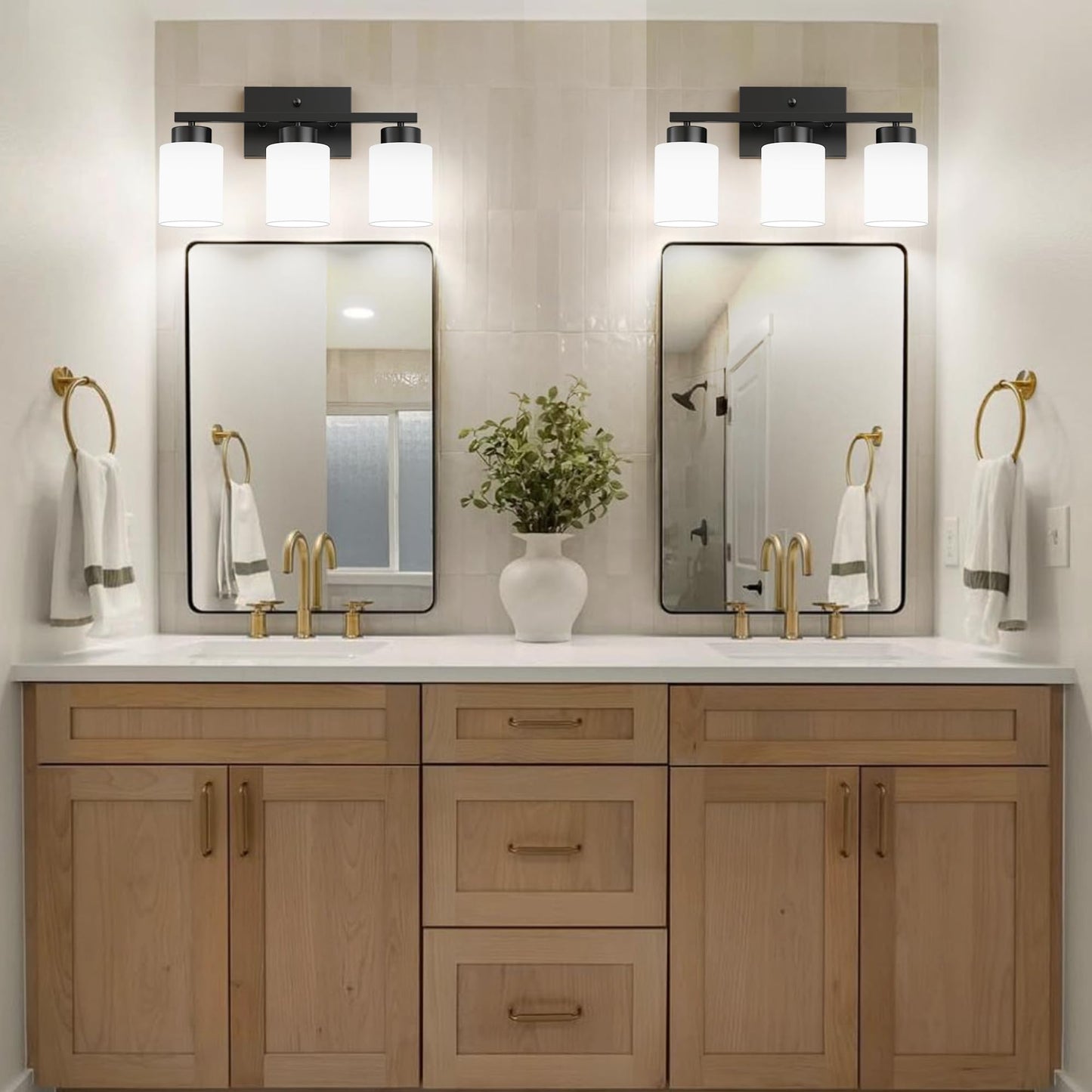 Partphoner 3-Light Matte Black Bathroom Light Fixtures Modern Vanity Light Over Mirror Lighting Wall Sconce With Frosted Milky White Glass Shades For Bedroom Living Room Kitchen Hallway