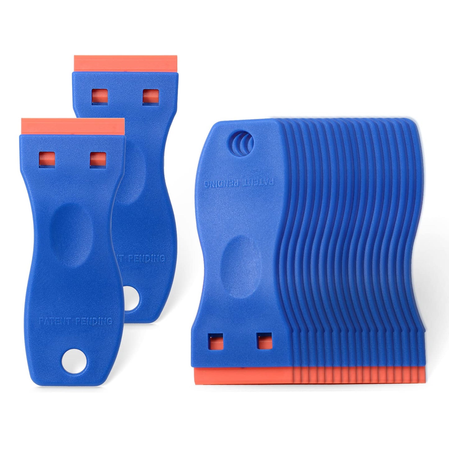 FOSHIO Plastic Razor Blade Scraper Include 2PCS Scraper Tool and 100PCS Blades for Gasket Remover, Labels Decal and Adhesive Remover for Windows and Glass,Blue