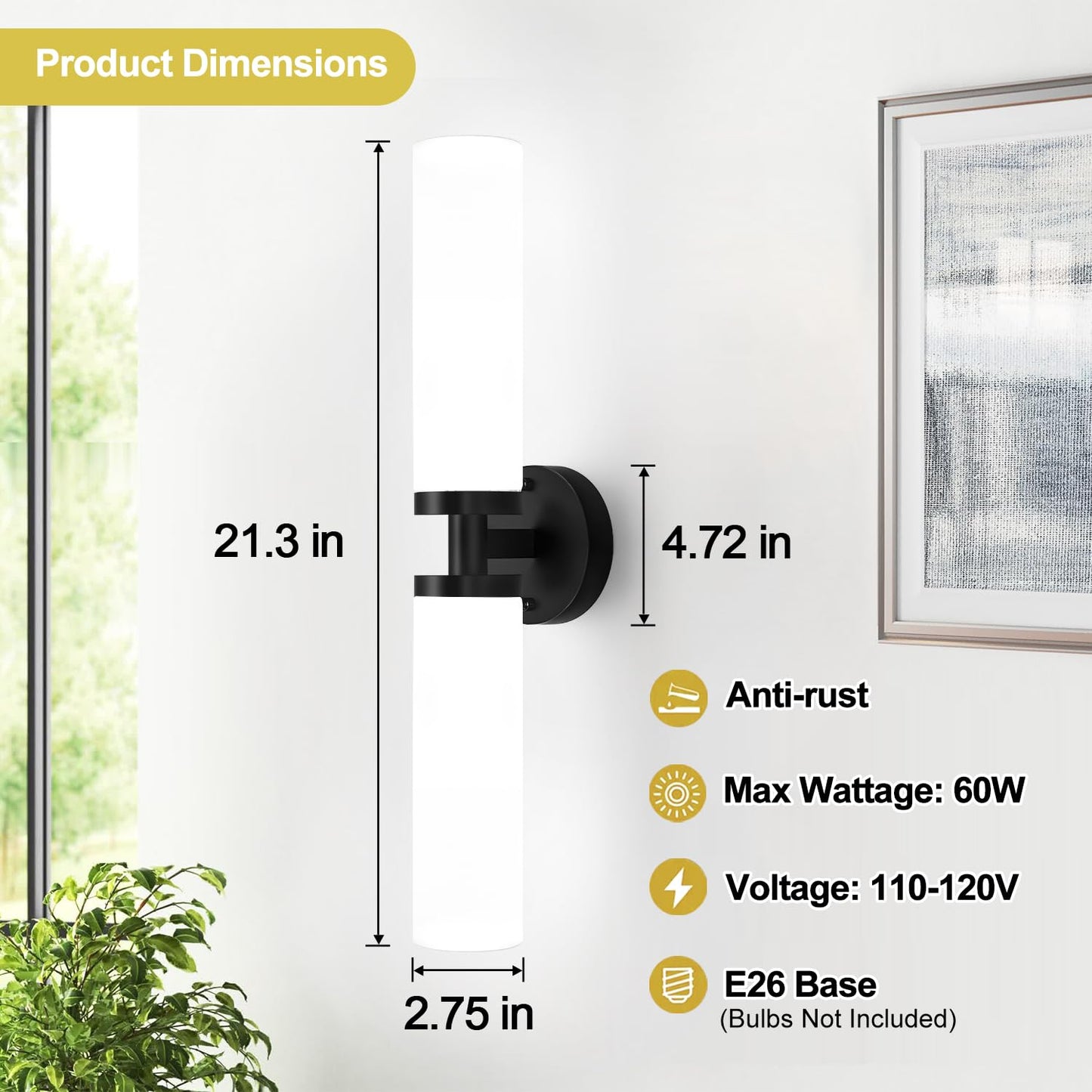 Indoi Wall Sconces Set Of Two Matte Black Bathroom Sconces Wall Lighting With Milky White Glass Modern Sconces Wall Decor Set Of 2 Bathroom Light Fixtures For Mirror Living Room Hallway Bedroom