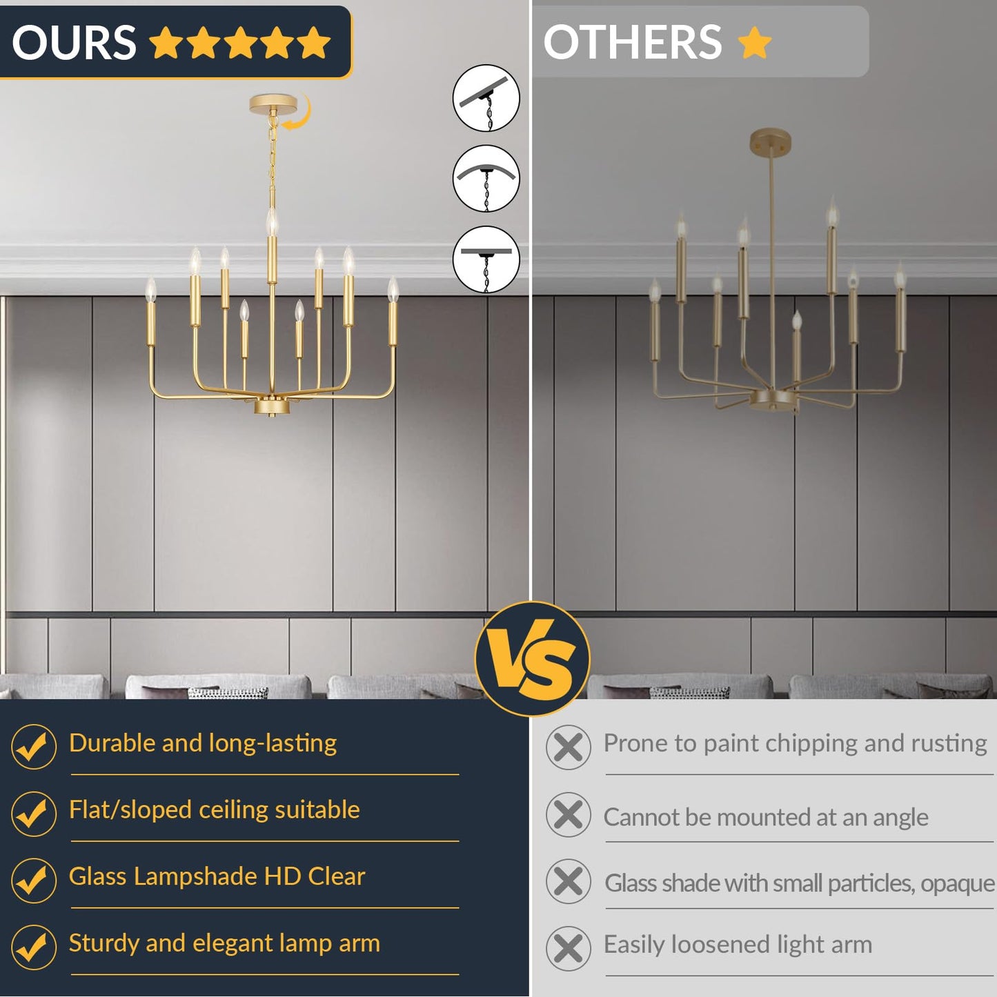 Gifarich Gold Chandeliers For Dining Room Light Fixture Over Table Modern Farmhouse Chandeliers For Living Room 9-Lights Industrial Metal Candle Lighting Fixtures For Entryway Kitchen Island Foyer
