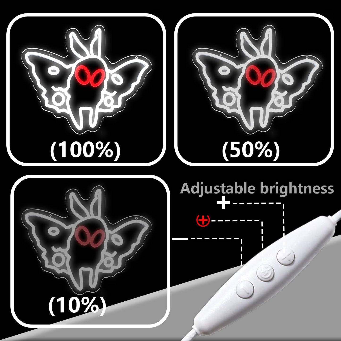 Fuendkf Mothman Neon Signs For Wall Decor Dimmable Led Neon Light For Bedroom Party Birthday Gifts Usb Power Neon Lights For Man Cave Decoration