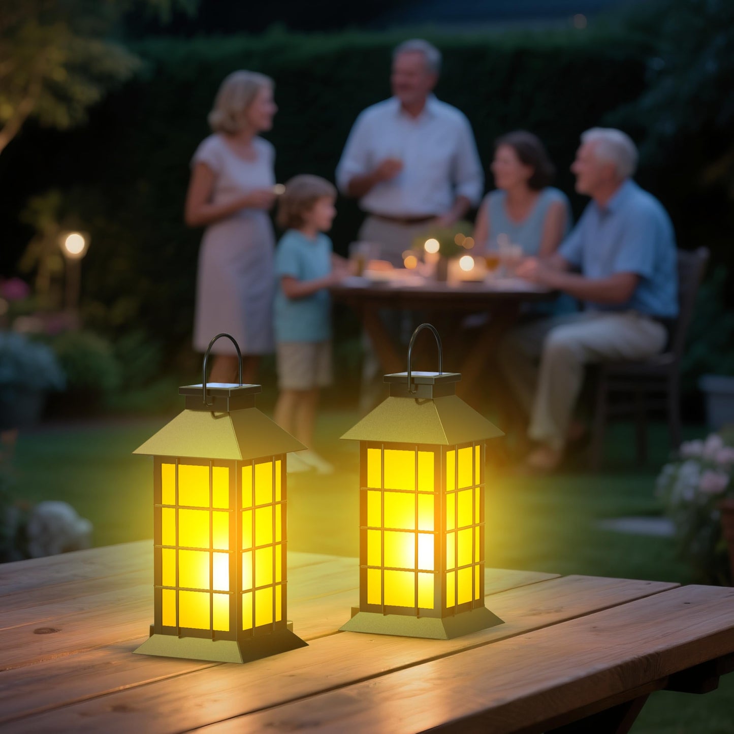 Anyperfect 2 Pack 13 Black Solar Lantern With Flickering Flame Candle | Outdoor Waterproof Hanging Solar Lanterns Metal & Glass Lights For Garden Decoration Rustic Gifts For Mom