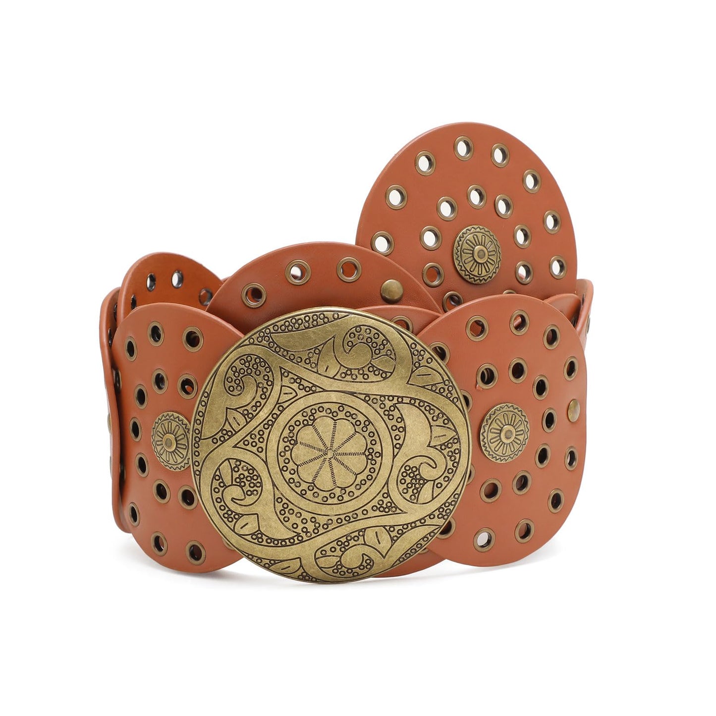 Western Belts for Woman Boho Vintage Disc Cowgirl Belt with Vintage Buckle for Jeans Dresses