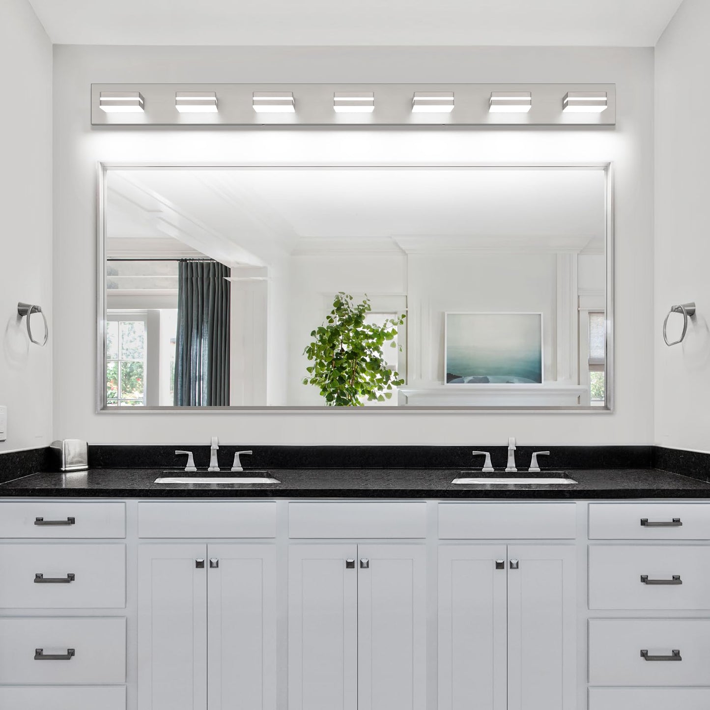 Sinerise Led Modern Bathroom Vanity Light Fixtures (7-Light 55-Inch) Brushed Nickel Modern Acrylic Bathroom Wall Lighting Fixtures Over Mirror (Cool White 6000K)