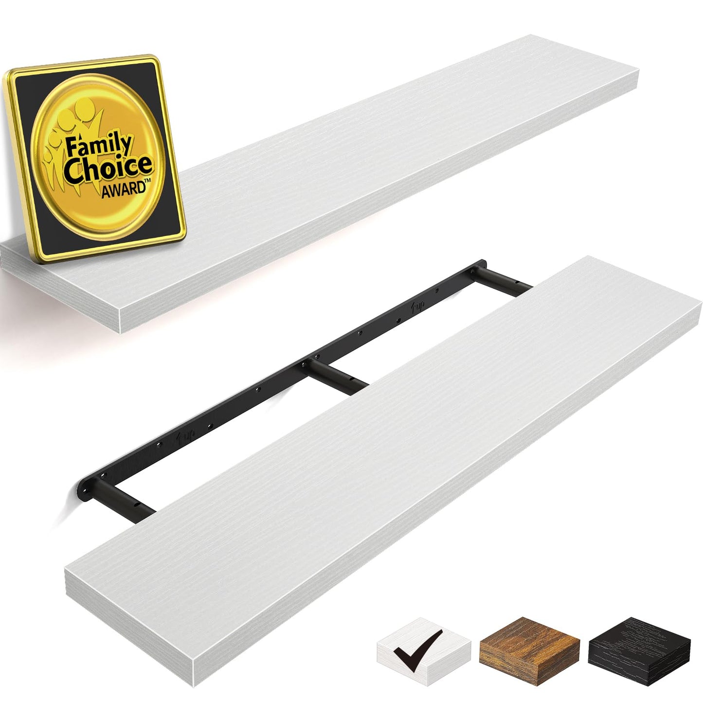 BAYKA Floating Shelves Set of 2, 22.5" Rustic Wood Wall Mounted Shelves for Bathroom, Bedroom, Living Room, Kitchen & Office, Hanging Display Shelf with 22 lbs Capacity (Rustic Brown)