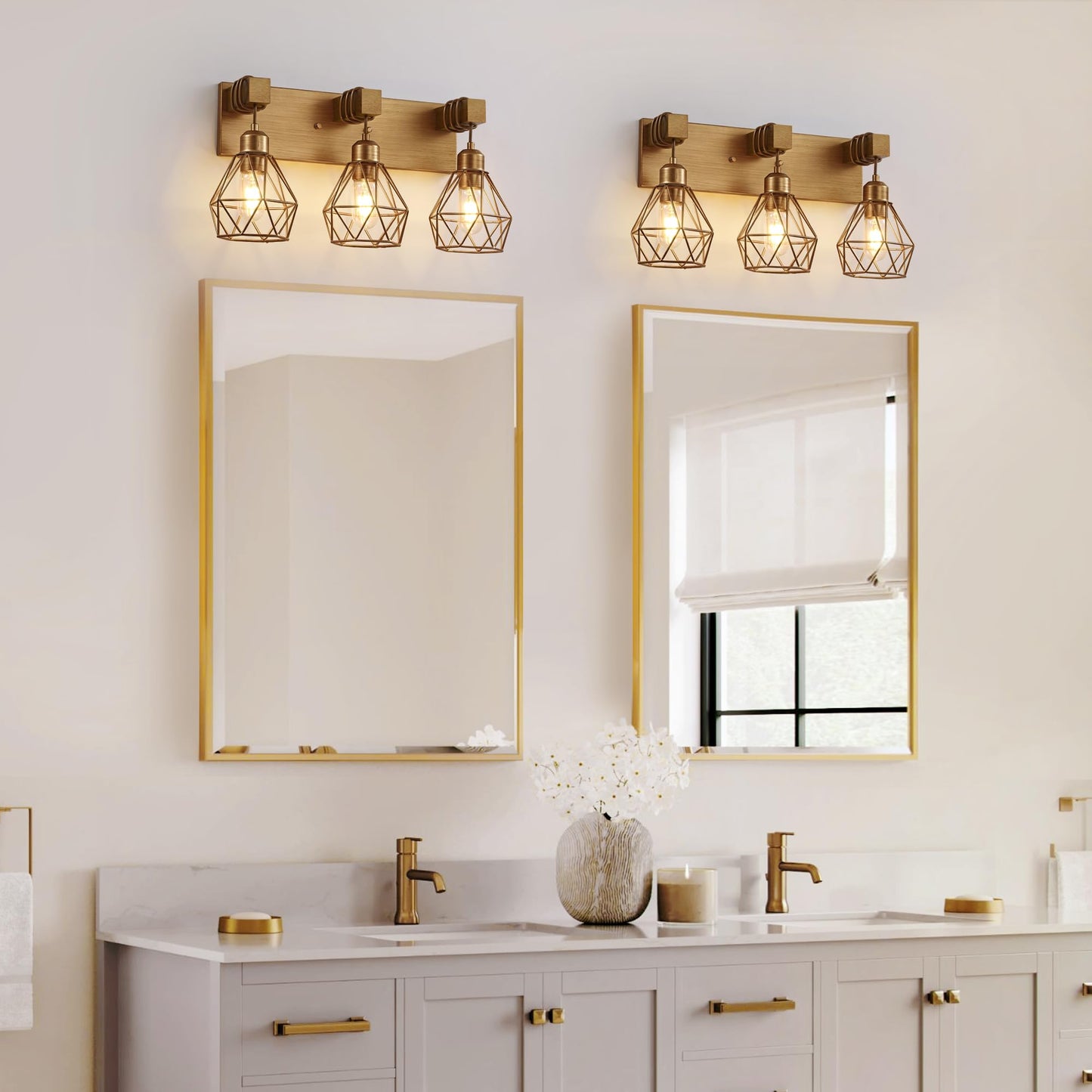 Gold Bathroom Vanity Light Fixtures 3-Light Gold Bathroom Light Fixtures Over Mirror Sconces Wall Lighting With Elegant Metal Lampshade For Living Room Bedroom Hallway
