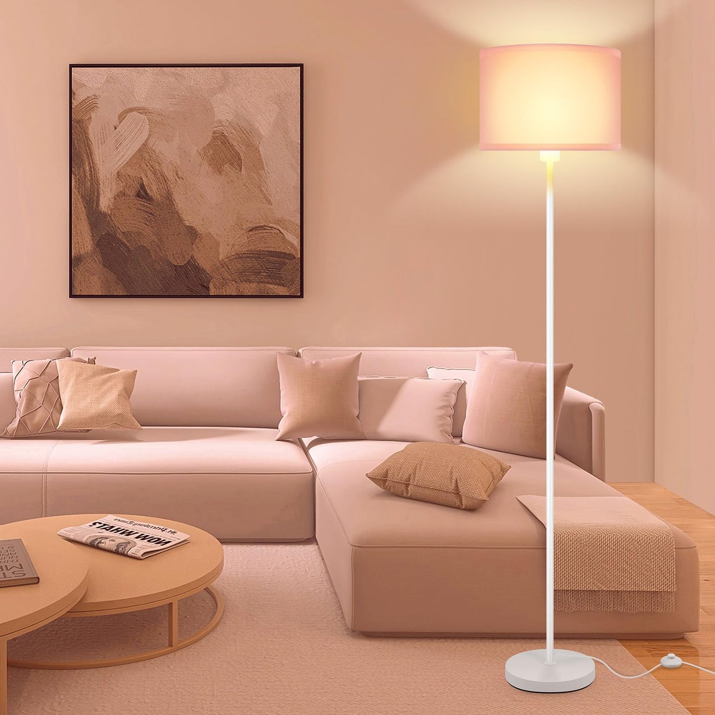 Floor Lamps Standing Lamp 58 Tall Floor Lamp With Pink Lampshade Foot Pedal Switch Modern Bright Floor Lamps For Living Room/Bedroom/Classroom/Kids Room Pink Light For Girls Gift(No Bulb)