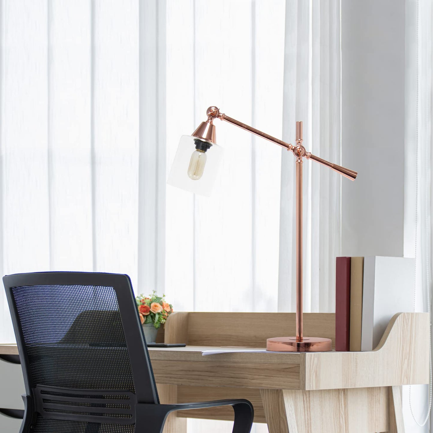LALIA HOME Vertically Adjustable Desk Lamp, Metal, 7.25inL x 19.75inW x 28inH, Rose Gold, Model LHD-2001-RG