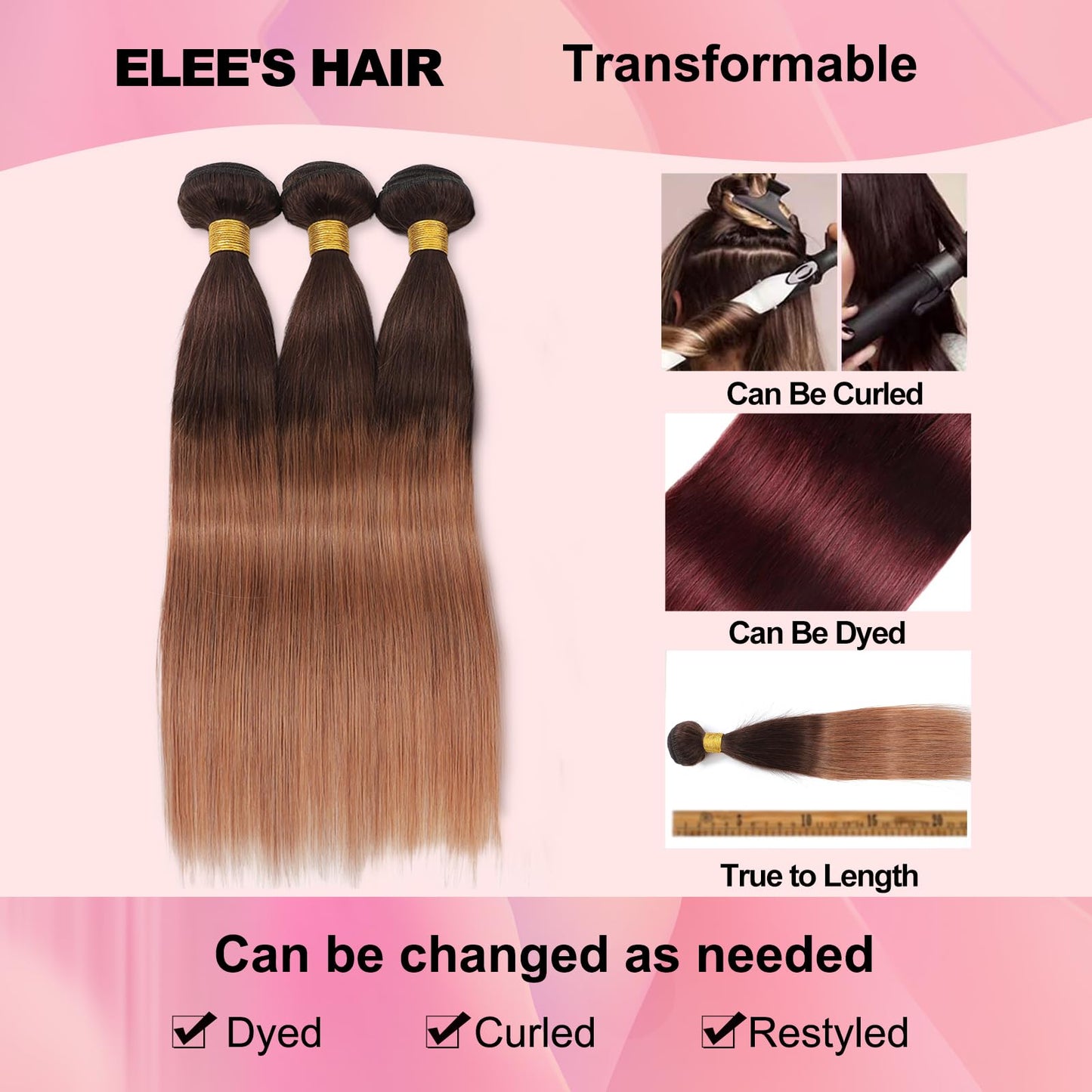 10 12 14 Ombre Straight Hair 3 Bundles 300g 100% Unprocessed Virgin Brazilian Remy Hair 12A Straight Human Hair Bundles 2 Ton