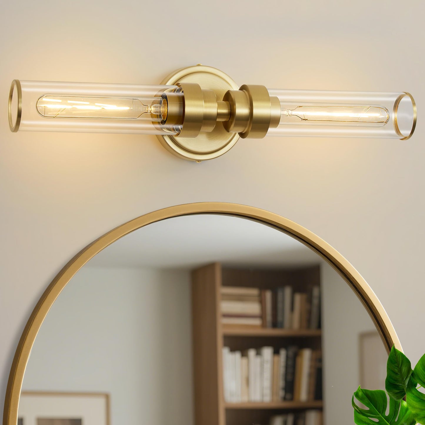 Vaziden Bathroom Light Fixtures Gold Wall Sconce In Clear Glass Vanity Lights Modern Bathroom Vanity Light Up And Down Sconces Wall Lighting For Living Room Hallway Bedroom - Bulb Not Included