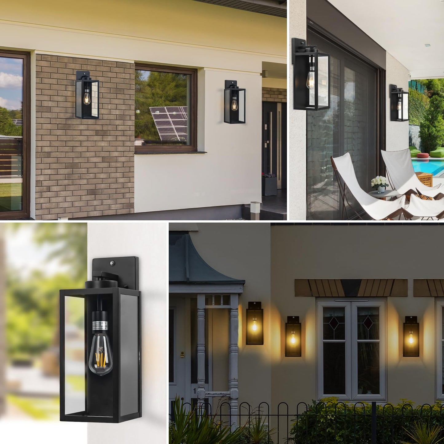 16-Inch Dusk To Dawn Outdoor Wall Light Fixture Large Black Exterior Wall Lantern Waterproof Farmhouse Porch Sconce Lighting Modern Wall-Mounted Outside Lights For House Garage Patio Lamp 2 Packs