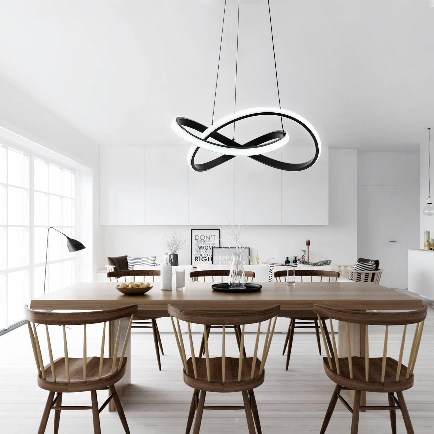 Mayna Modern Chandelier With Remote Control Dimmable Led Pendant Light Fixtures With 3 Color Temperature Height Adjustable Kitchen Island Lighting For Dining Room Kitchen Entryway Black 19.7 Inch