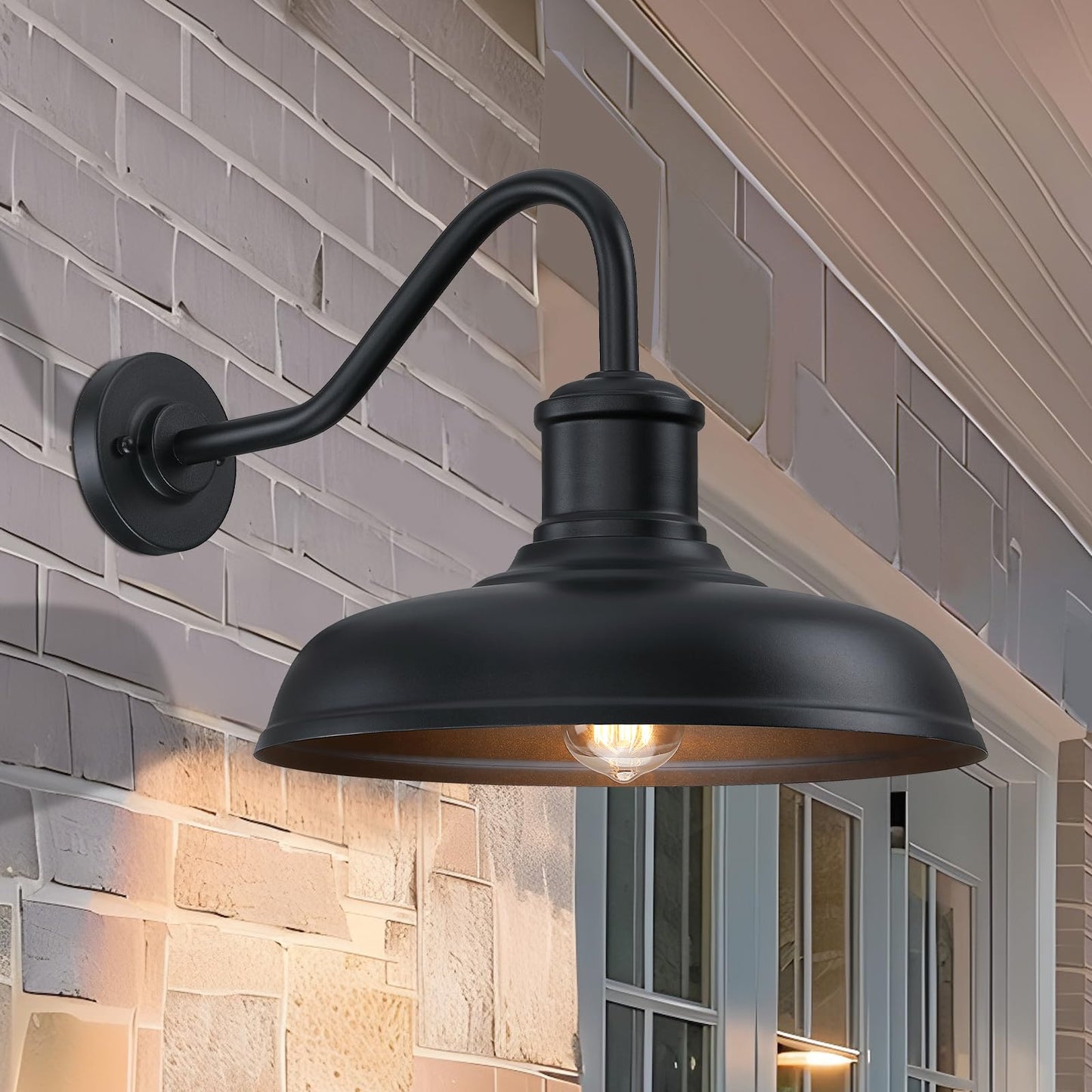 13.8 Diameter Large Outdoor Gooseneck Barn Light 2 Packs Outdoor Wall Sconce Farmhouse Exterior Light Wall Lighting Fixture Industrial Outside Lantern For Porch Patio Garage Black (No Sensor)