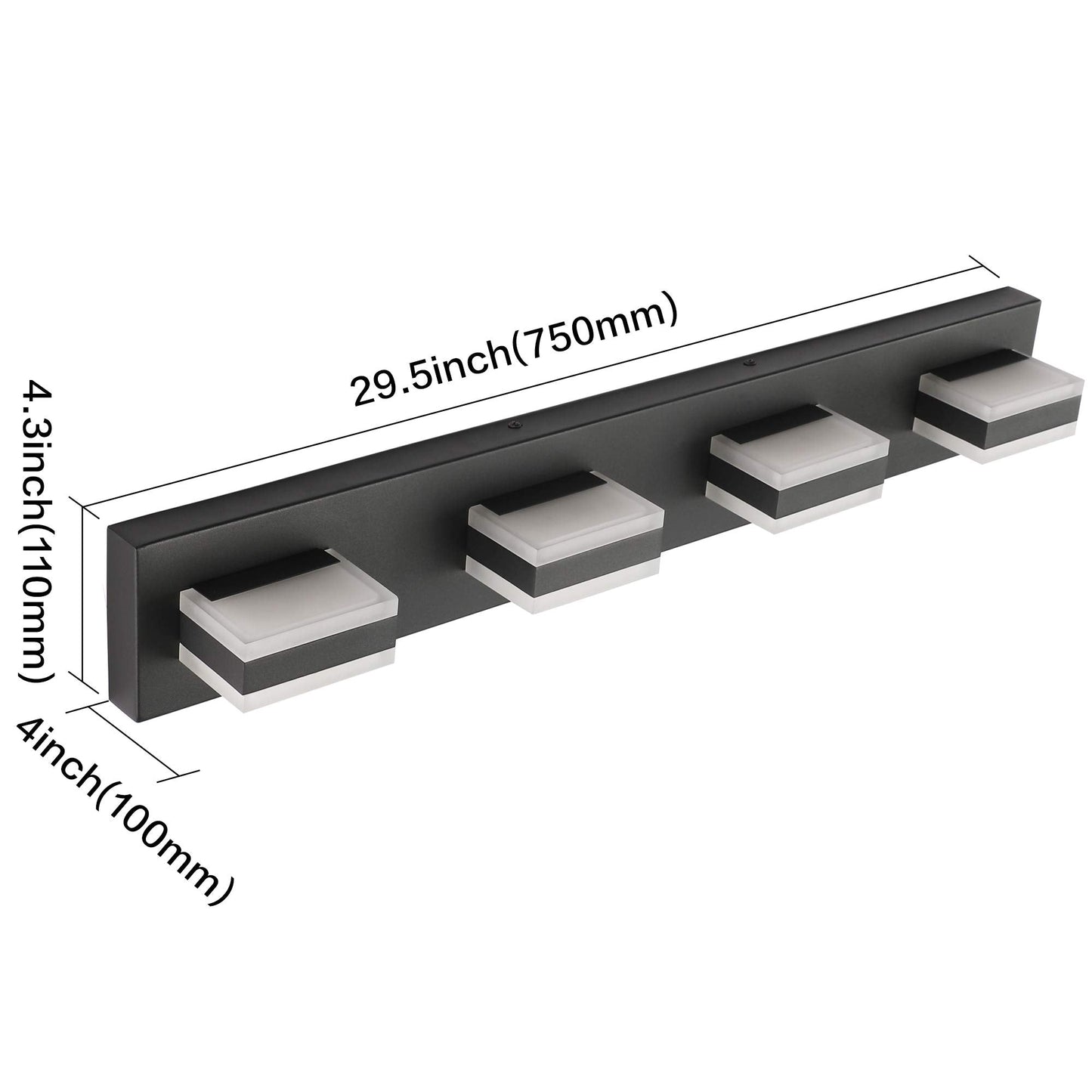 SOLFART LED Bathroom Vanity Lights 4 Lights Acrylic Shade Matt Black 29.5 Inch Model S8568-4T-6000K-ND