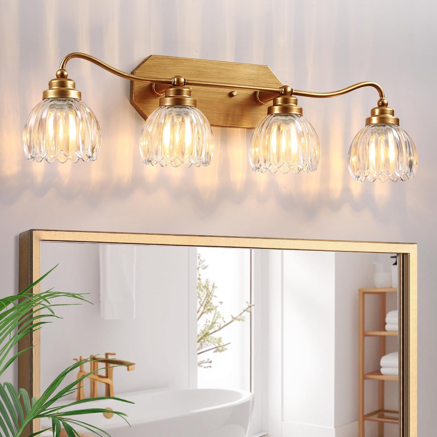 Cmnvmn Vintage Bathroom Light Fixtures 4 Light Gold Bathroom Vanity Light Matte Antique Brass Finish With Crystal Glass Shade Wall Sconces Lighting For Bedroom Living Room Hallway