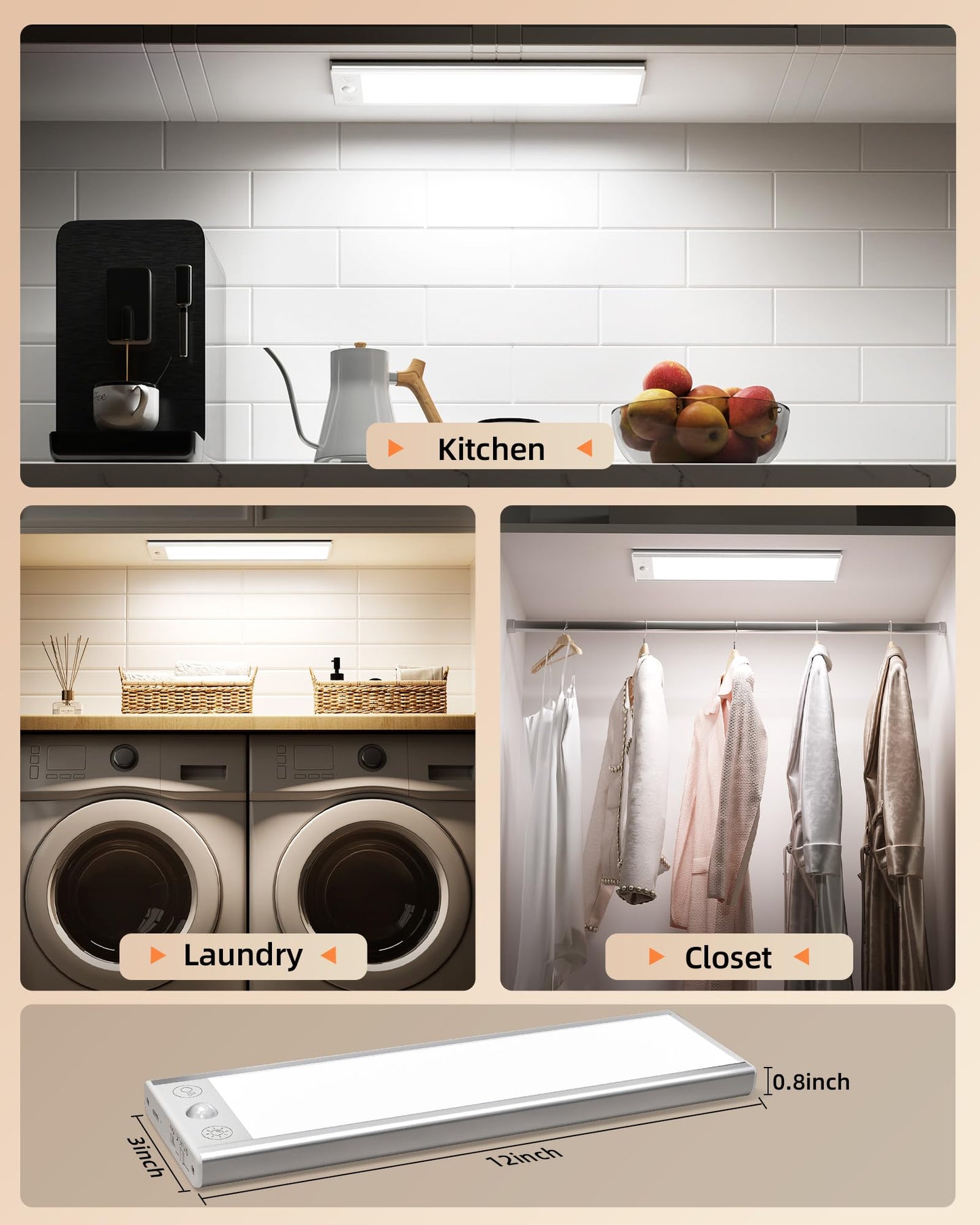 Ezvalo 220Lm Super Bright Under Cabinet Lighting Wireless 5000Mah Rechargeable Battery Motion Sensor Light Indoor Dimmable Under Counter Lights For Kitchen 3-Inch Ultra-Wide Panel Closet Light