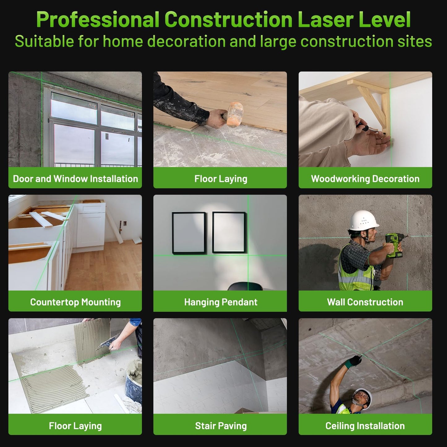 Huepar Laser Level 360 Self Leveling, W04CG Upgraded 4x360° Bluetooth Construction Lazer Leveler Tool with Electric Rotating Base & Large LCD Screen, 4D 16 Lines Green Cross Laser Level
