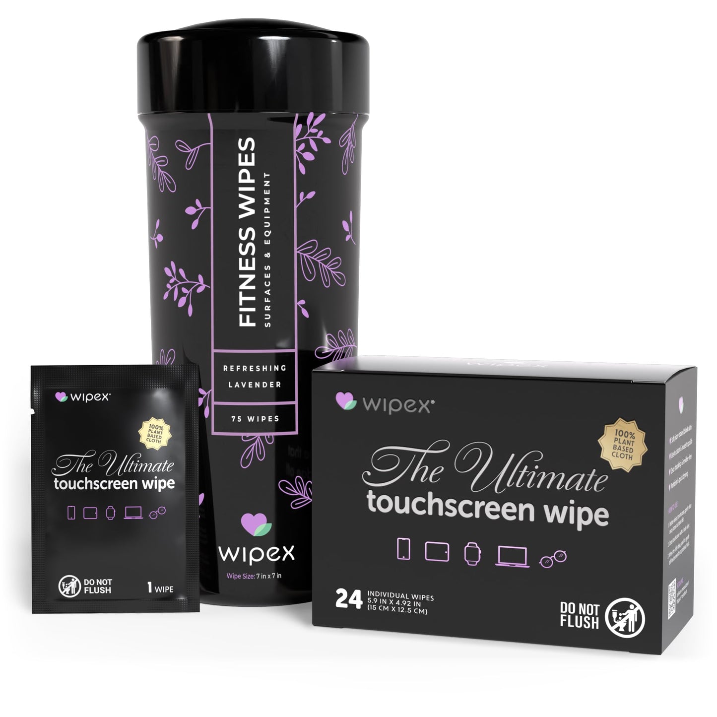 Wipex Yoga Mat Cleaner & Fitness Wipes - Natural Lavender & Vinegar Gym Equipment Cleaner - 75 Gym Wipes to Clean Yoga Mats, Spinning & Peloton Bikes, Weight Machines & Surfaces