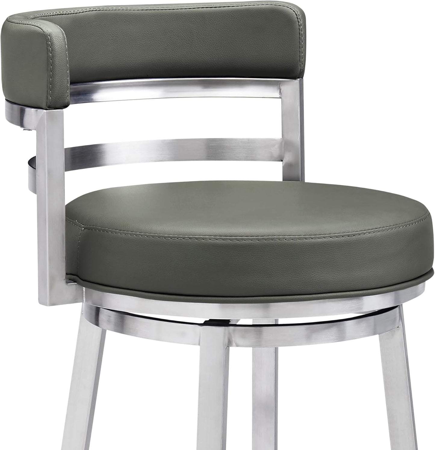 Armen Living Titana 30" Bar Height Swivel Grey Faux Leather and Brushed Stainless Steel Bar Stool