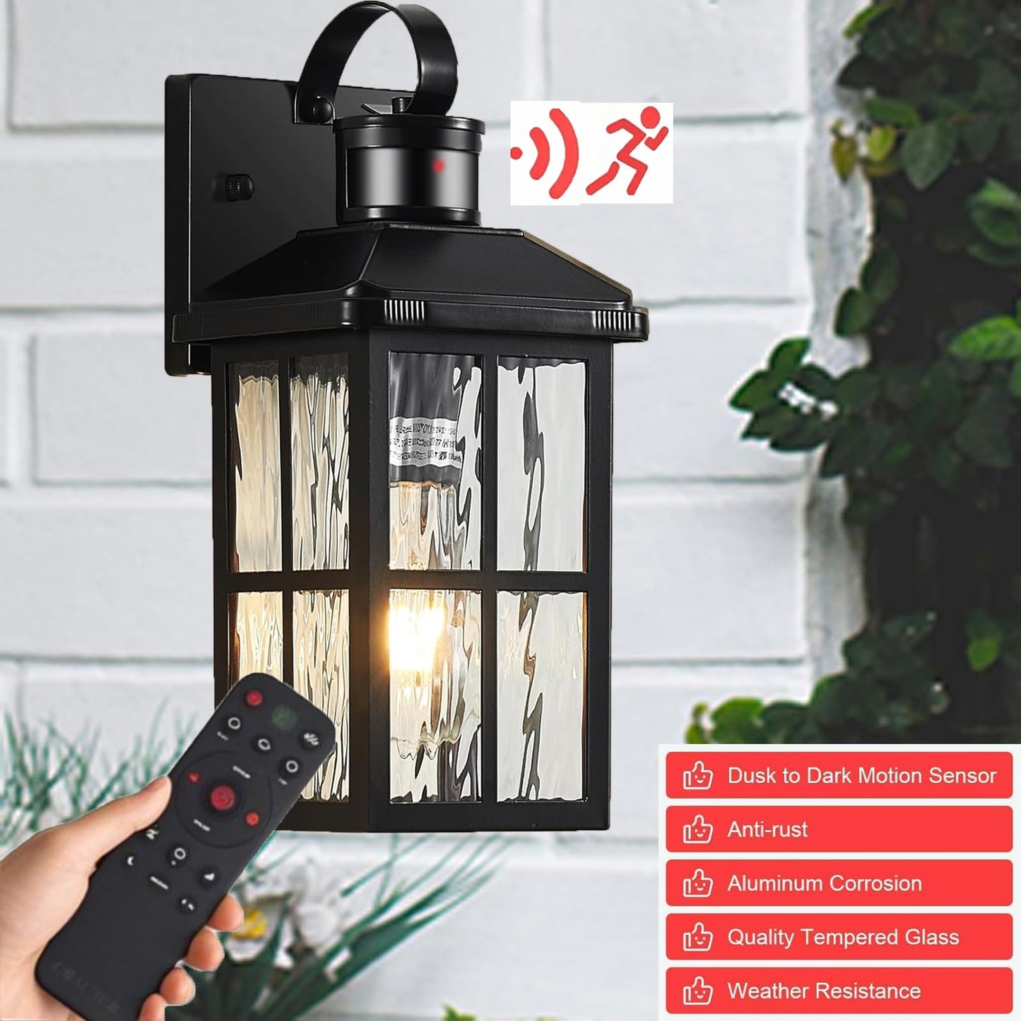Yjxgdil Porch Lights Outdoor With Remote Control: 2 Pack Motion Sensor Exterior Lighting Fixtures Intelligent 3 Lighting Modes Outdoor Wall Lights Sconce Lights For House Patio Front Door Garage