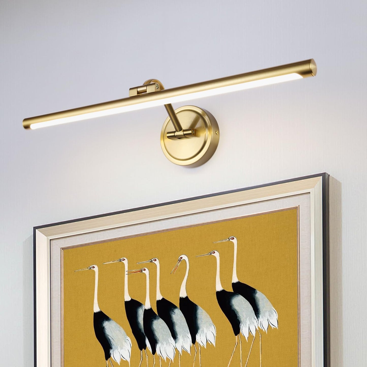 Hard-Wired Picture Lights 23.6 Inch Dimmable Led Wall Art Lighting Modern Brass Gallery Light Poster Lights Adjustable Swing Arm Picture Frame Light For Display Art Work 14W 2700K Warm White