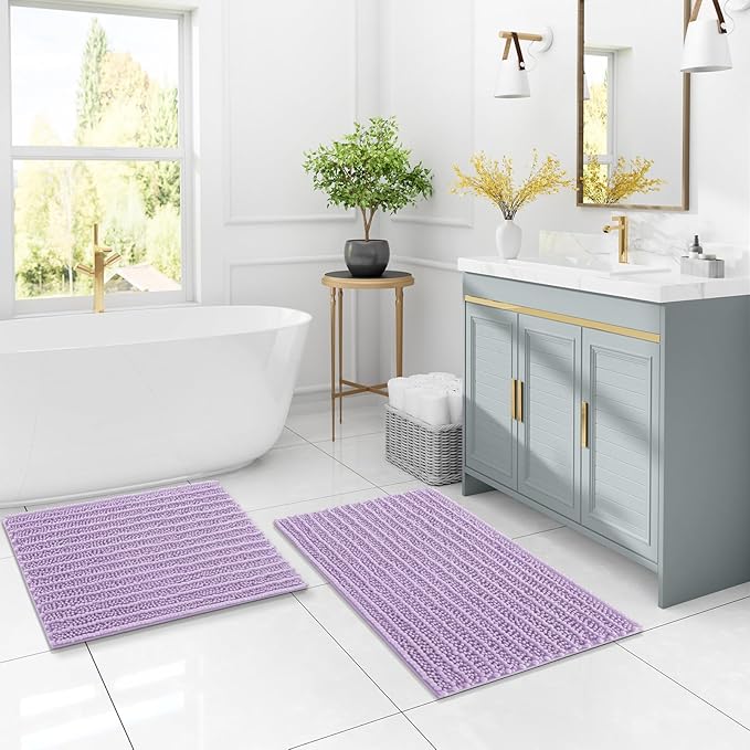 Arotive Luxury Chenille Bathroom Rug Mat, Extra Soft Thick Absorbent Shaggy Bath Rugs, Non-Slip Machine Wash Dry, Plush Bath Mats for Bathroom, Shower and Tub, 36x24, Light Purple