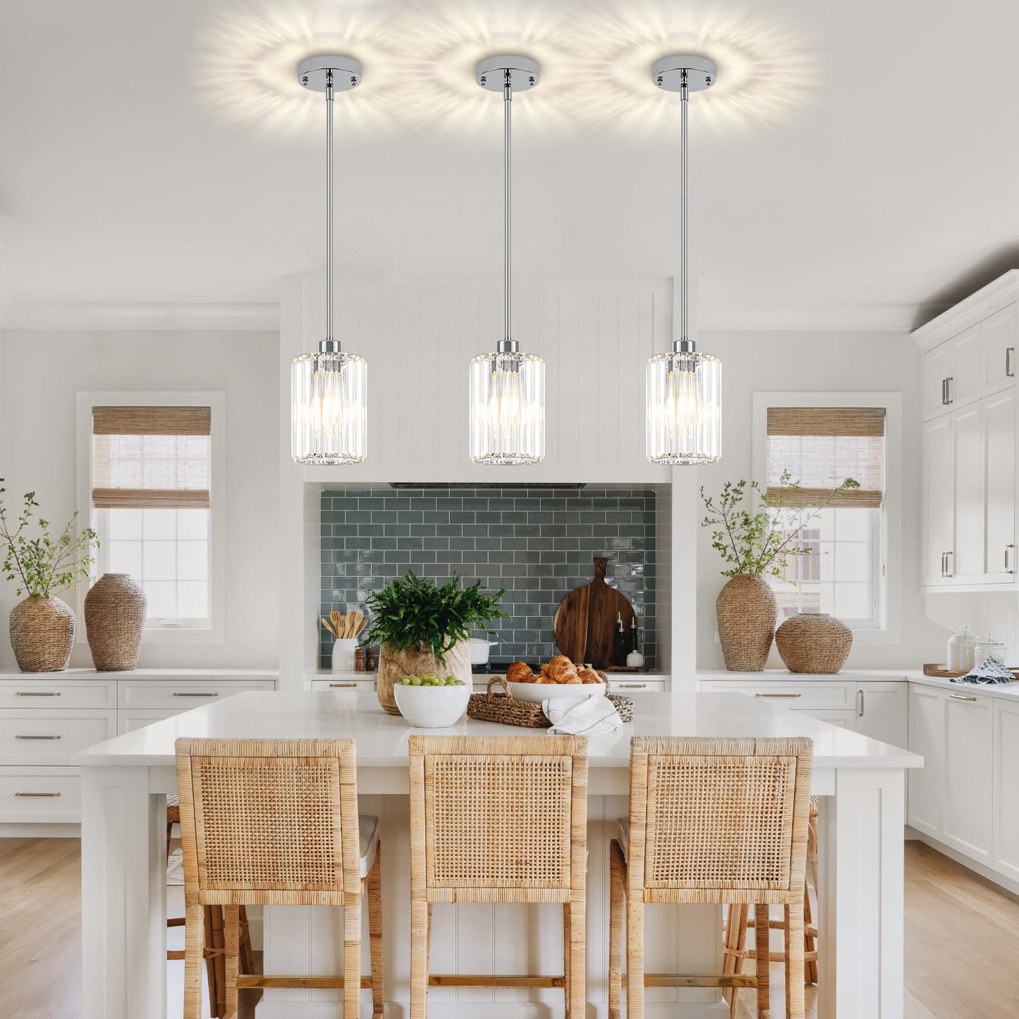 Zsmihdoh Chrome Pendant Lights 2 Pack Crystal Pendant Lighting For Kitchen Island Modern Mini Kitchen Chandeliers Hanging Pendant Lights For Bedroom Dining Room Hallway