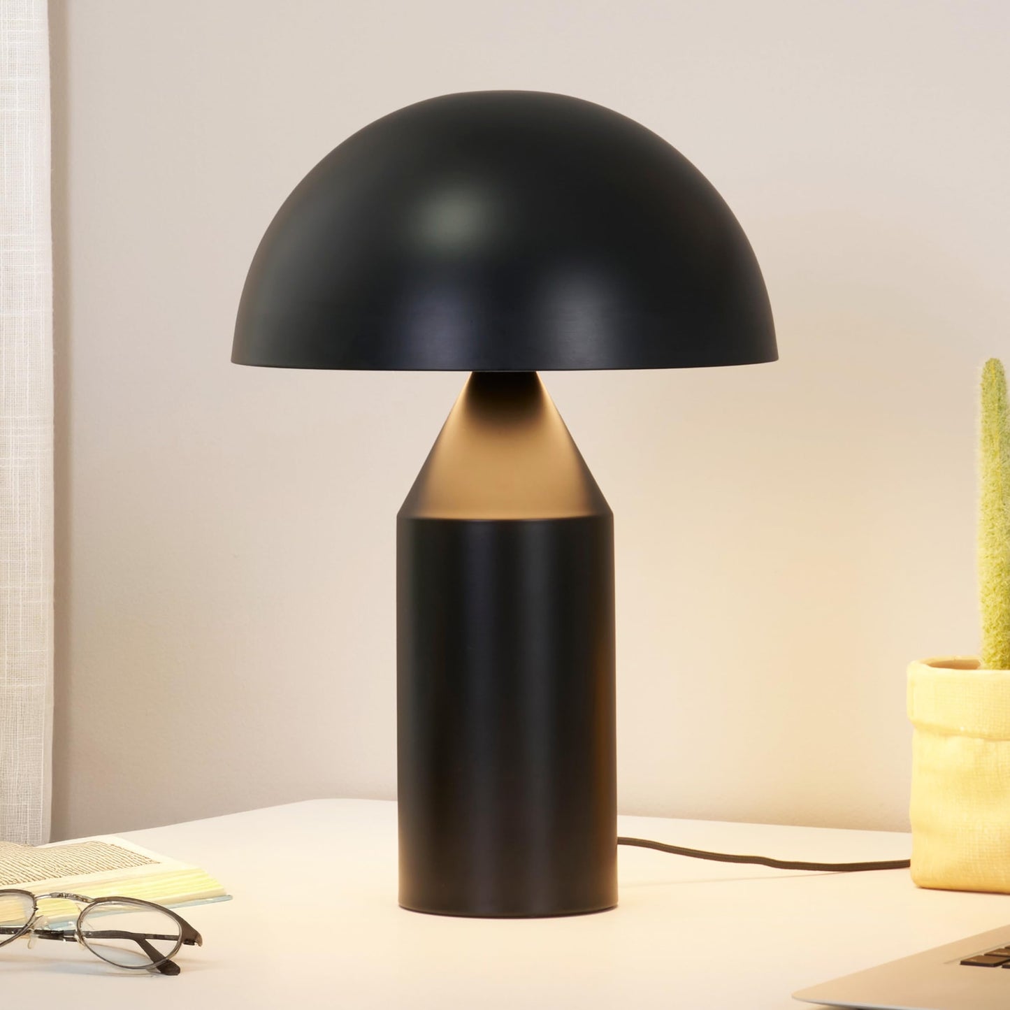 Brightech Venus 14 Globe Table Lamp - Modern Mid-Century Lamp With Golden Metal Shade - Nightstand Bedside Desk & Accent Table Lighting For Bedroom Living Room & Office D?Cor - Black