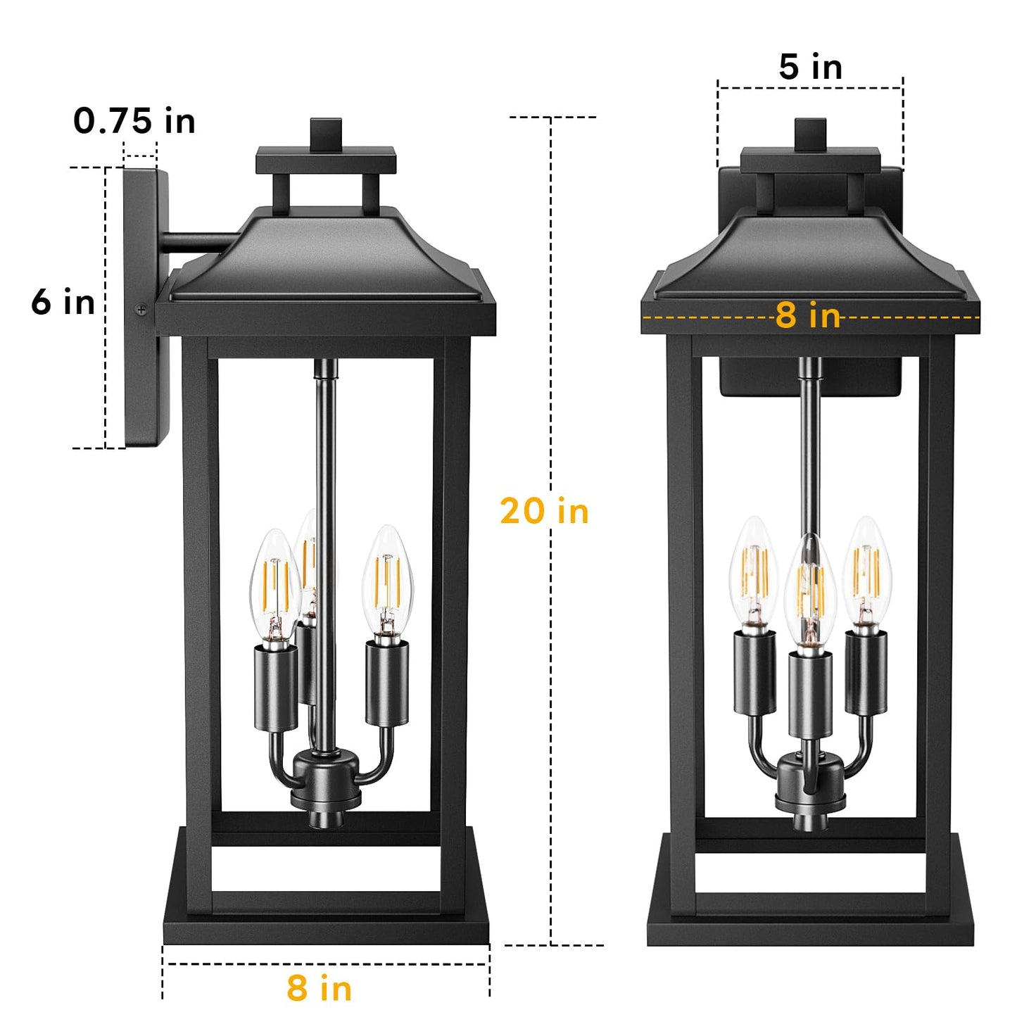 Venzblomia Large Outdoor Light 3-Light 20 Black Exterior Lighting Fixture Modern Outside Wall Mounted Porch Sconce Waterproof Patio Garage Garden Carriage Lantern Lamp For House E12 1-Pack