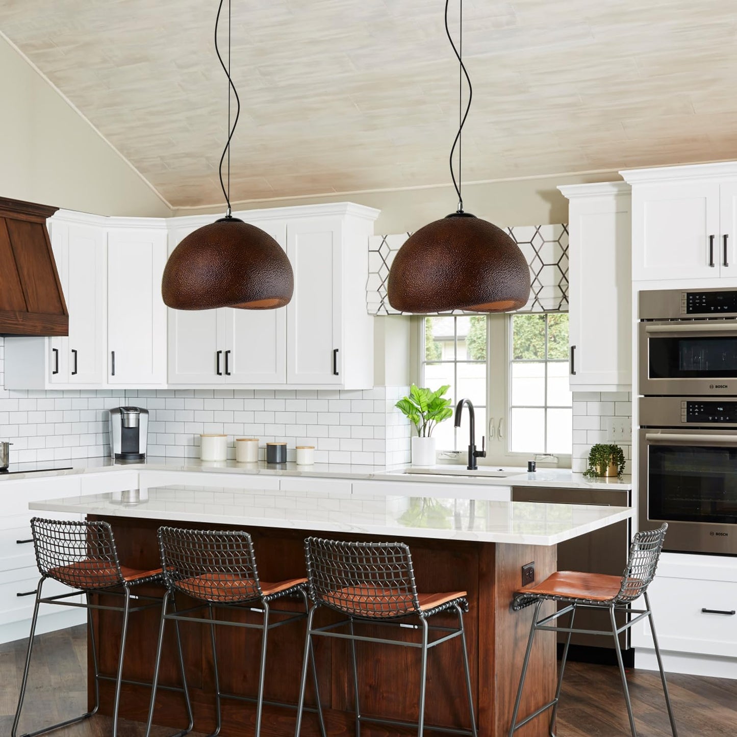 Jaymp 50Cm Wabi Sabi Pendant Light For Dining Room Kitchen Island Farmhouse Hanging Lamp E26 Base Japanese Style Bird Nest Shape Lighting Fixture (Dark Brown B Shape 50Cm/19.7In)