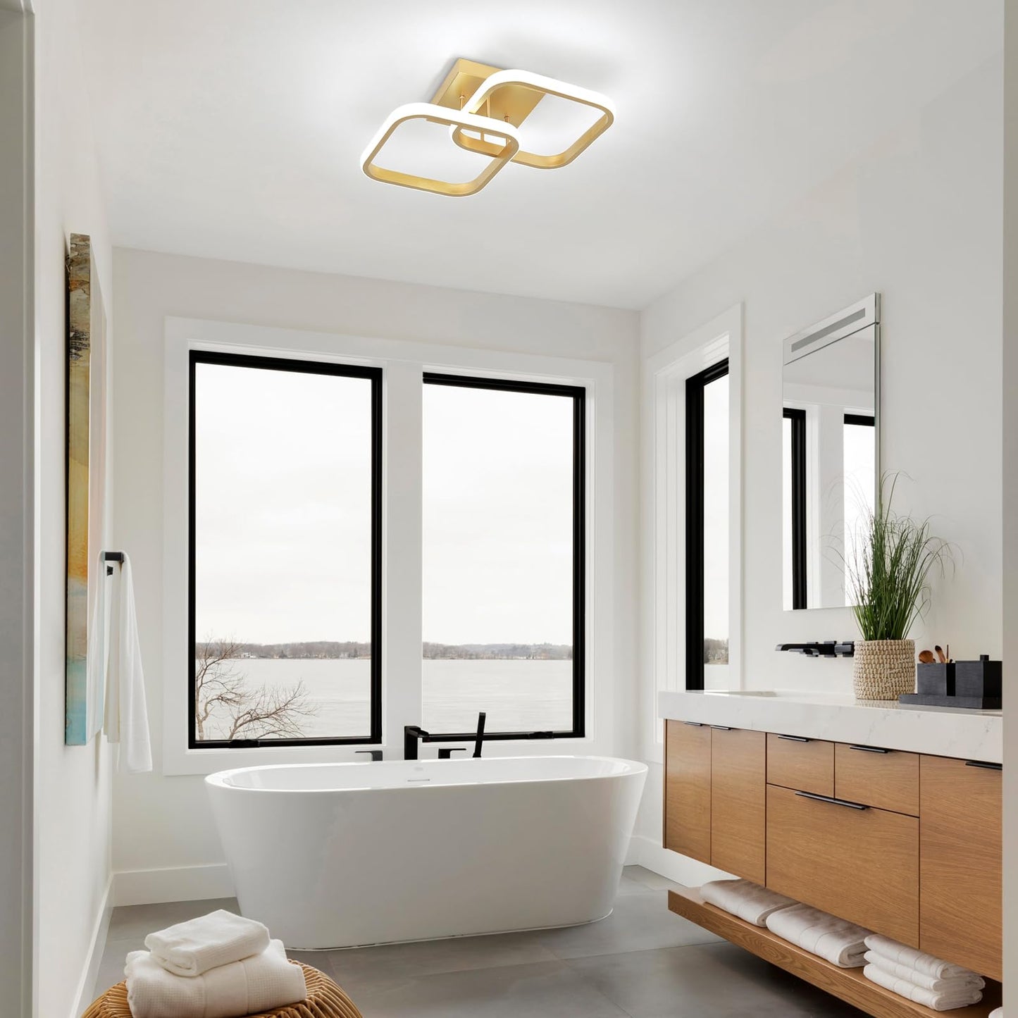 Caneoe 2 Packs Led Ceiling Light Fixture Modern Hallway Light Fixtures Ceiling Lighting Square Close To Ceiling Lights For Bathroom Bedroom Kitchen Balcony Stair Small Hallway Lamp (Gold)