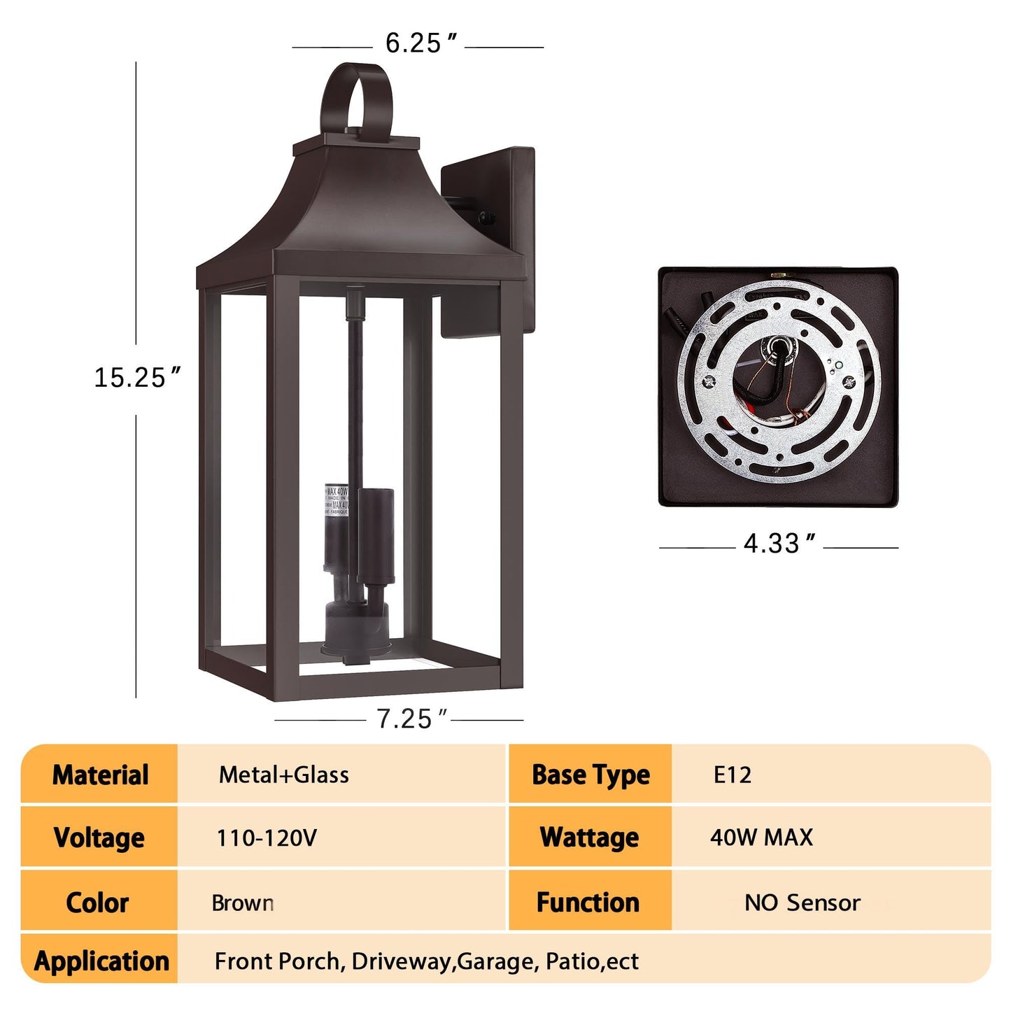 Myhxq 15 Black Outdoor Wall Lantern 2-Light Outside Modern Wall Sconce Light Fixture Industrial Porch Light Wall Mount With E12 Sockets Waterproof Exterior Lamp Lighting Brown