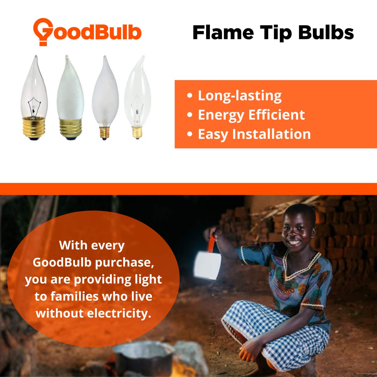 GoodBulb 25W Flame Tip Candelabra Bulbs | Dimmable | 2700K Soft White | 12 Count | Frosted Finish