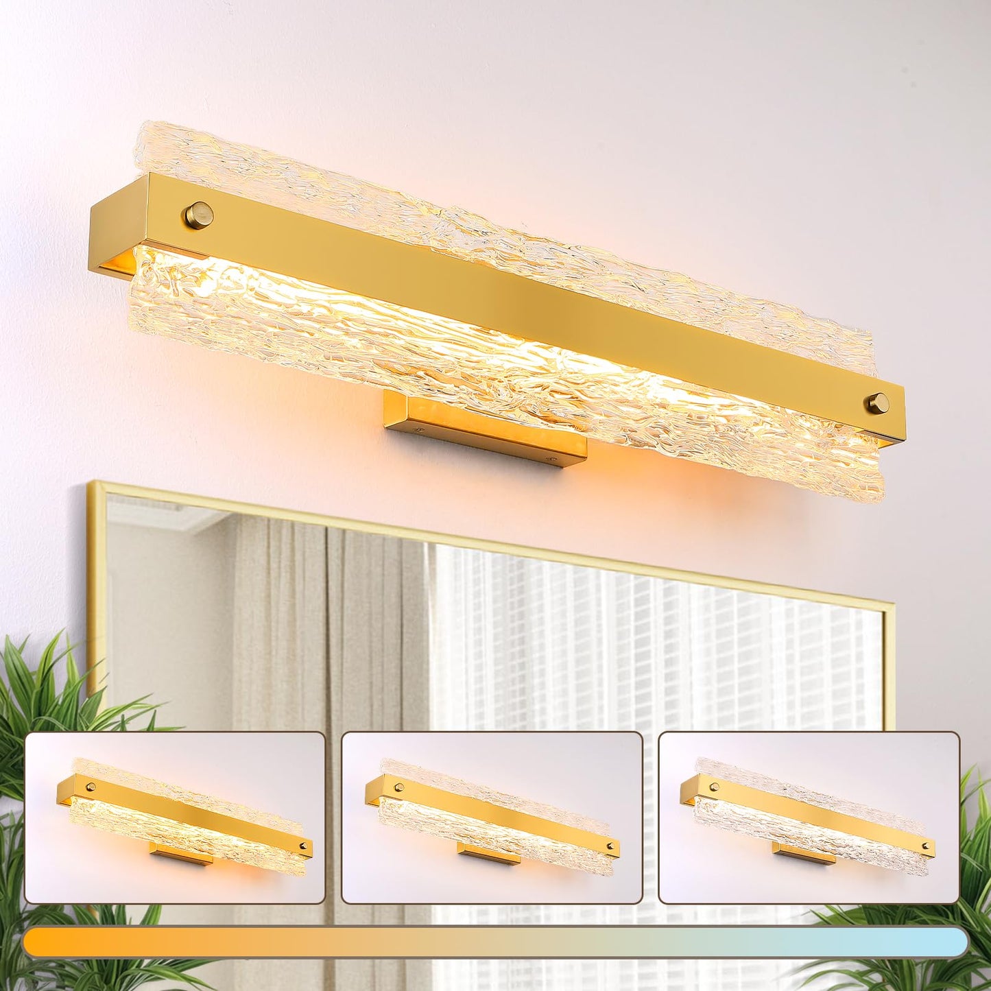 Osimir Brushed Gold Led Bathroom Vanity Light 24.4 Inch 15W Modern Dimmable Bathroom Light Fixture Over Mirror Crystal Bar Wall Sconce Lighting For Bath 3Cct Os-Mm5001-3Bg